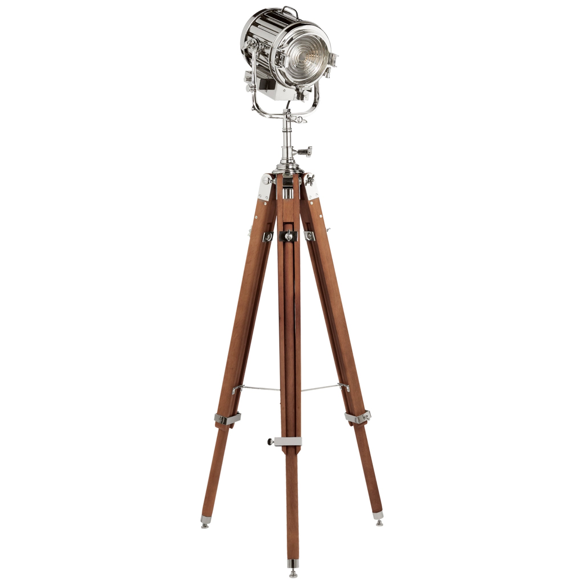 Ralph Lauren Montauk Search Light Floor Lamp in Mahogany and Polished Nickel W24" x H65" - 77.5"