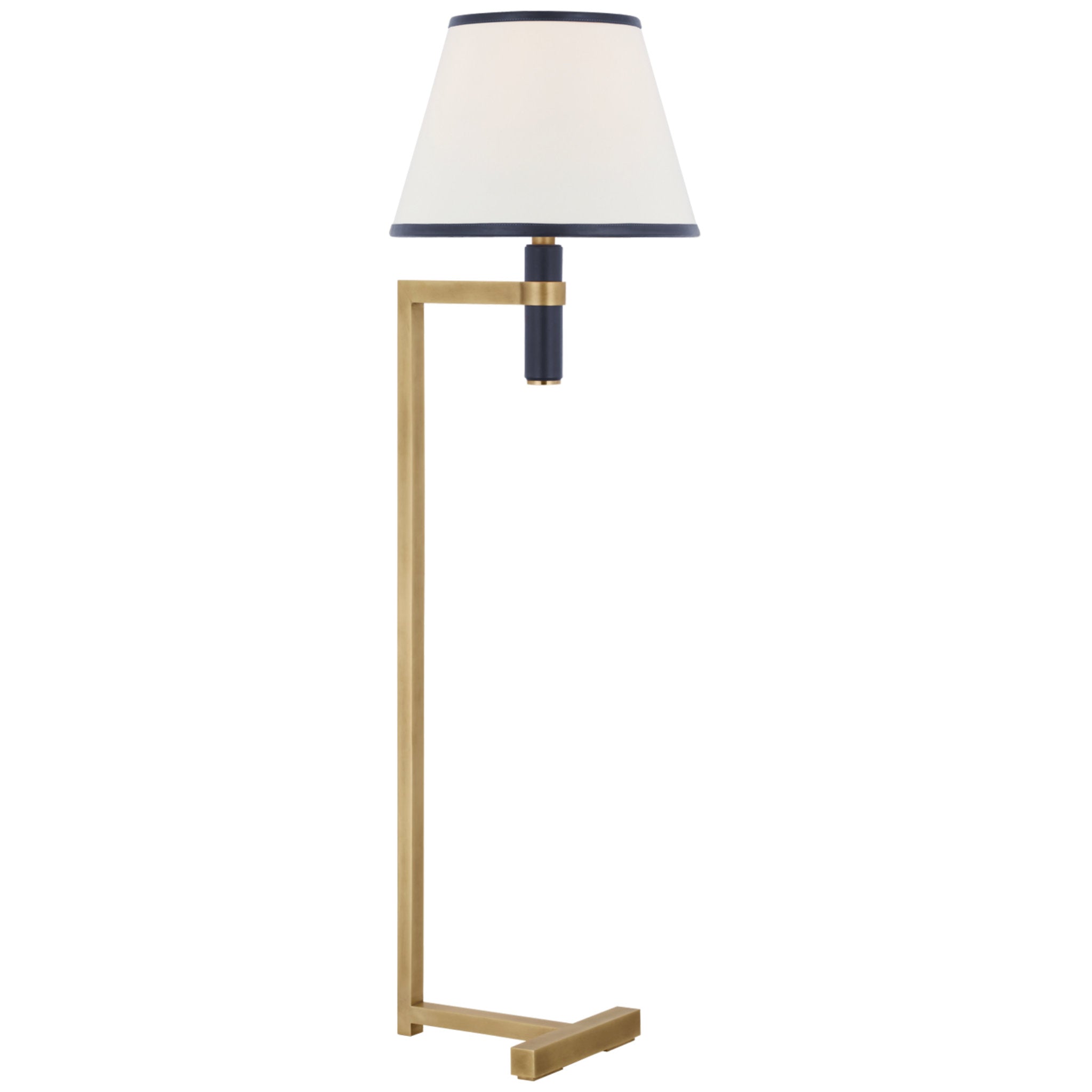 Ralph Lauren Hedger 55" Floor Lamp in Natural Brass and Navy with Linen Shade and Navy Leather Trim W16" x H56"