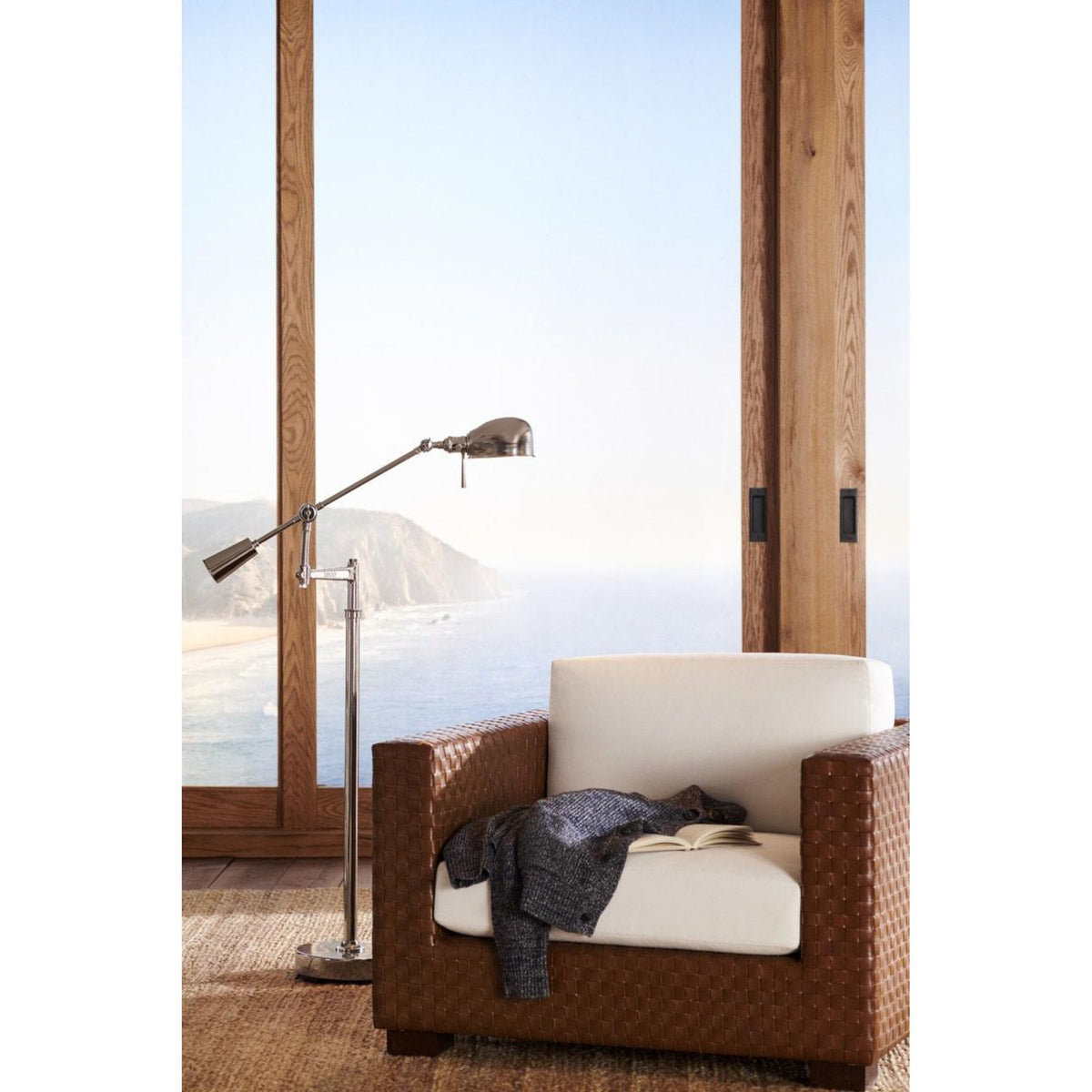 Ralph Lauren RL '67 Boom Arm Floor Lamp in Polished Nickel W10" x H44.5"-66.5" x E30.5"