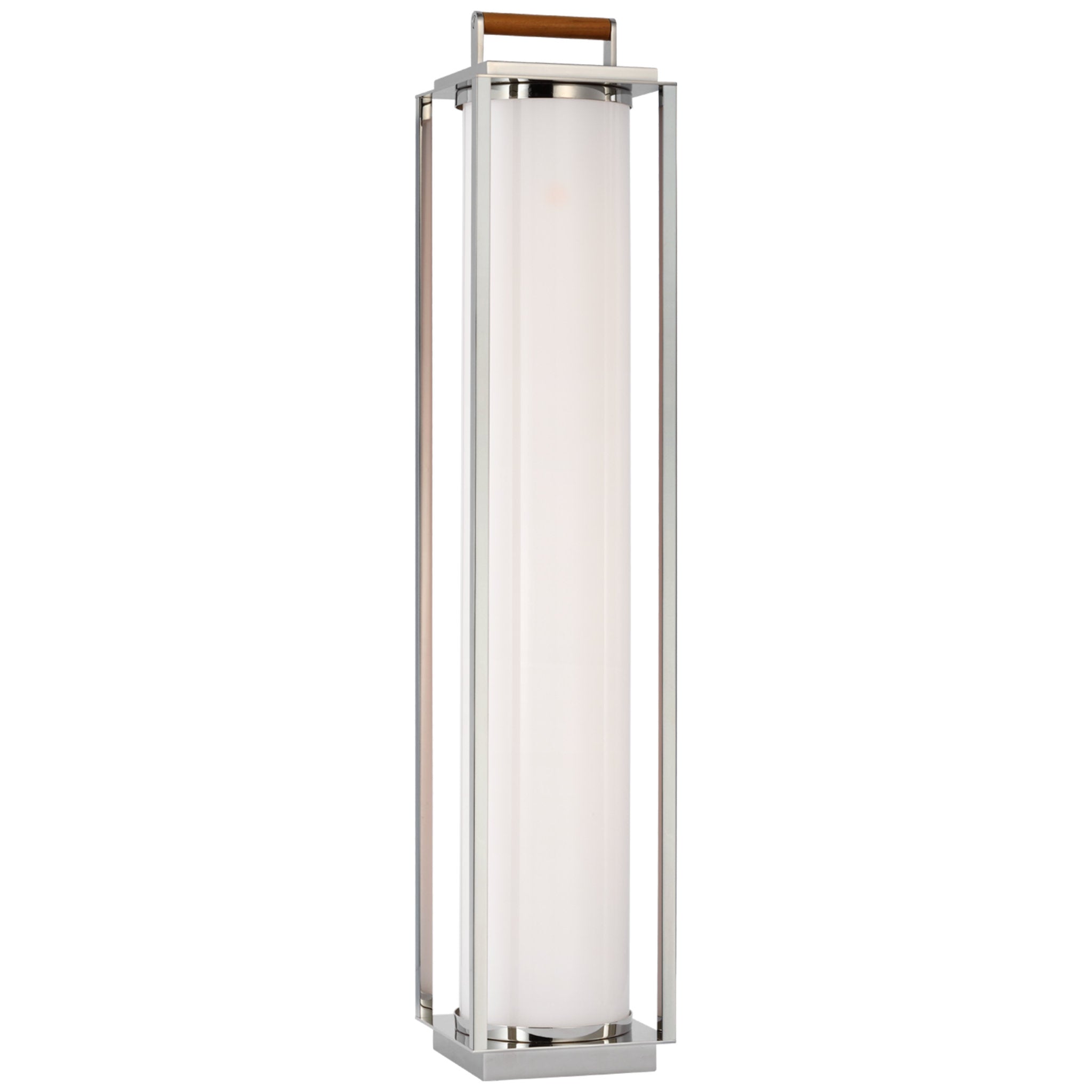 Ralph Lauren Northport Floor Lantern in Polished Nickel and Teak with White Glass Floor Lamp W7" x H35.5"