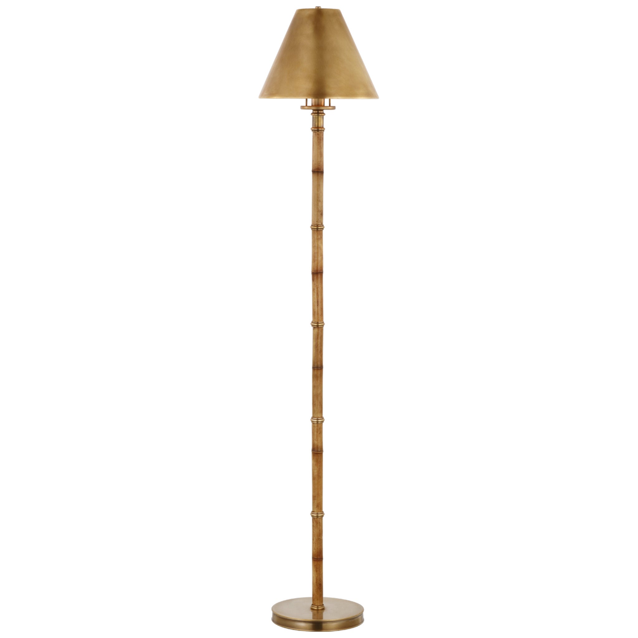 Ralph Lauren Dalfern Petite Reading Floor Lamp in Waxed Bamboo and Natural Brass with Natural Brass Shade W10.25" x H53.25"