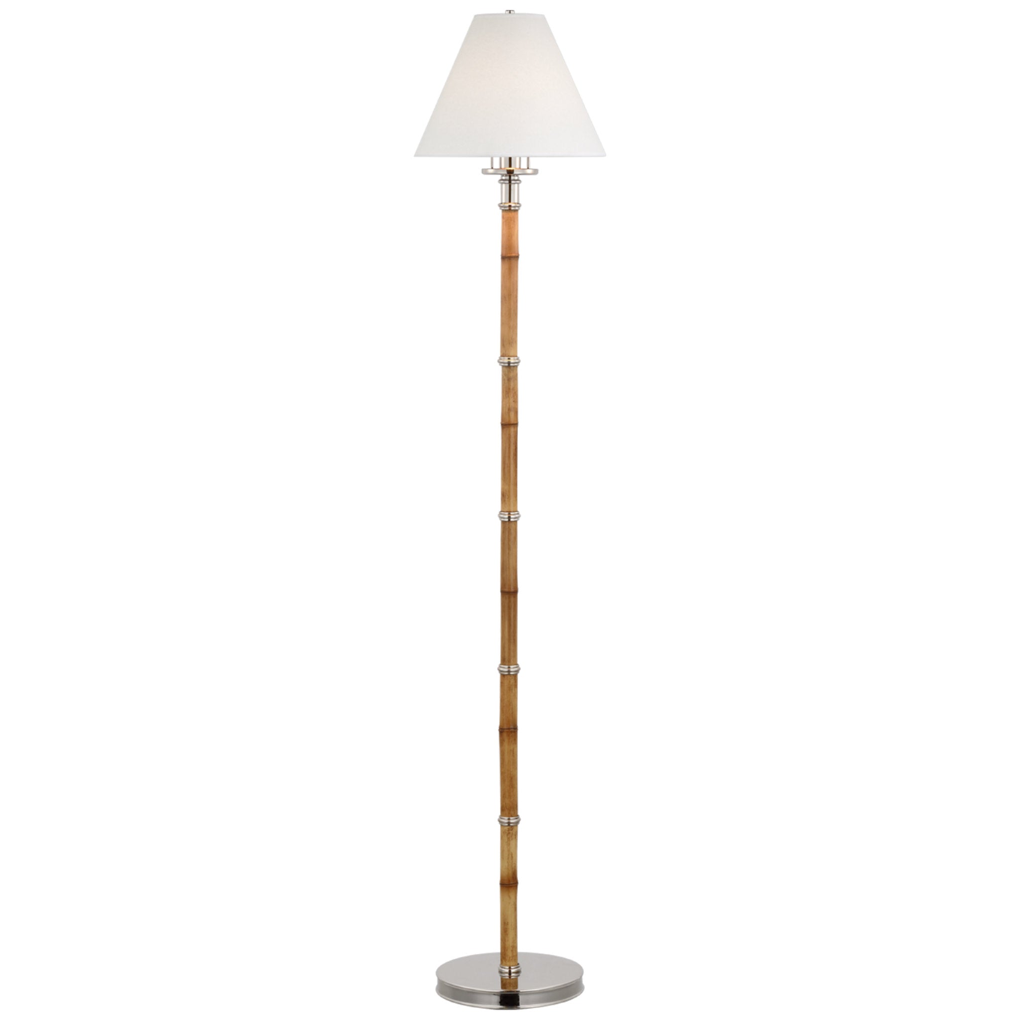 Ralph Lauren Dalfern Petite Reading Floor Lamp in Waxed Bamboo and Polished Nickel with White Parchment Shade W10.25" x H53.25"