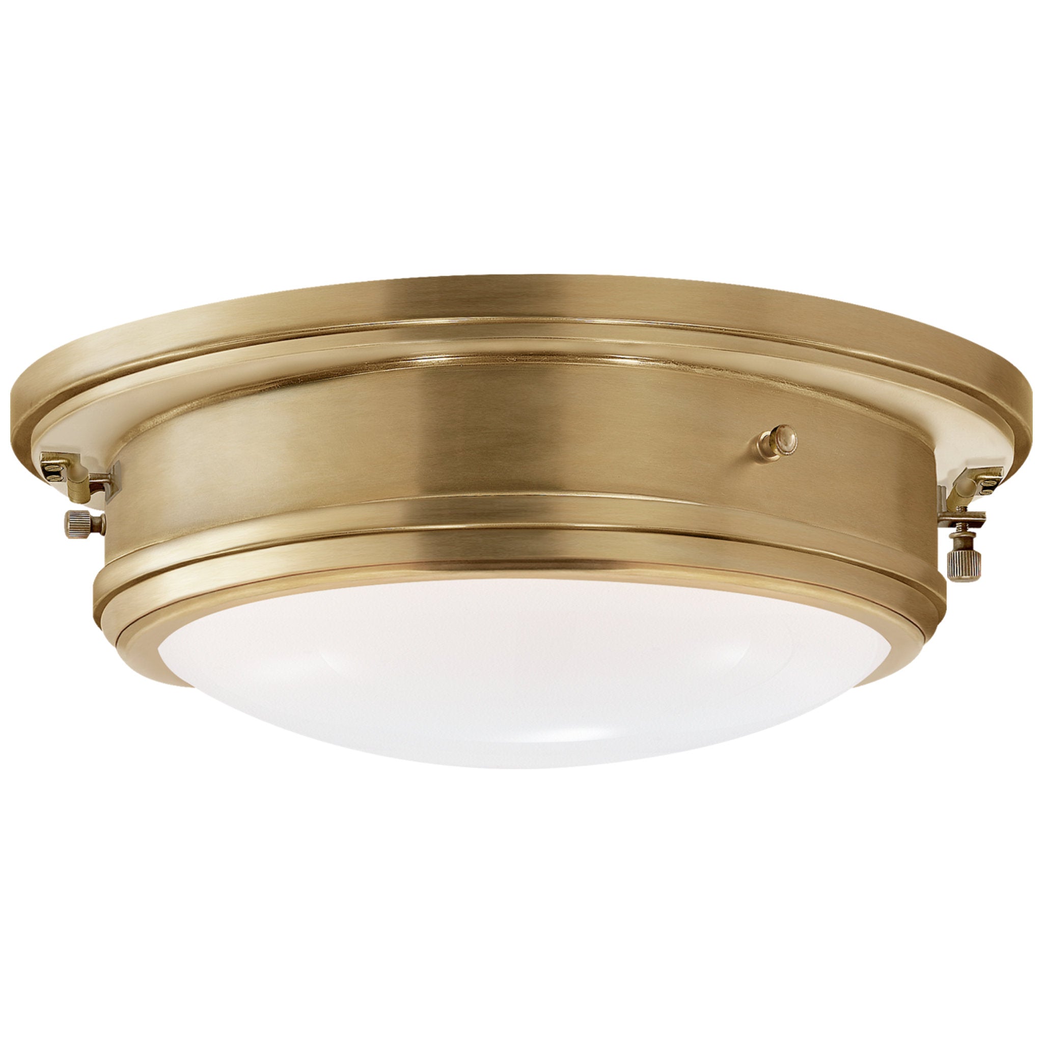 Ralph Lauren Marine Porthole Medium Flush Mount in Natural Brass with White Glass Ceiling Light W12.5" x H5"