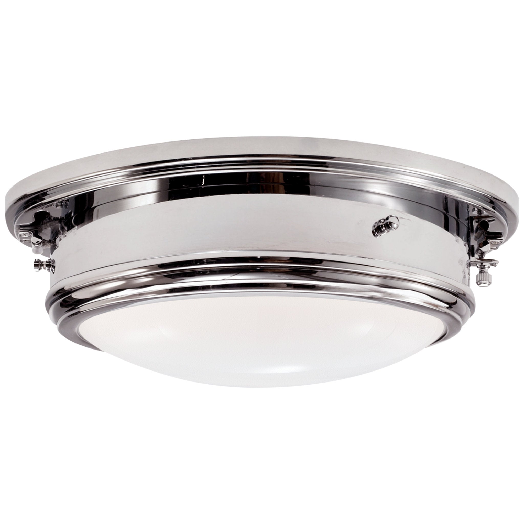 Ralph Lauren Marine Porthole Medium Flush Mount in Polished Nickel with White Glass Ceiling Light W12.5" x H5"
