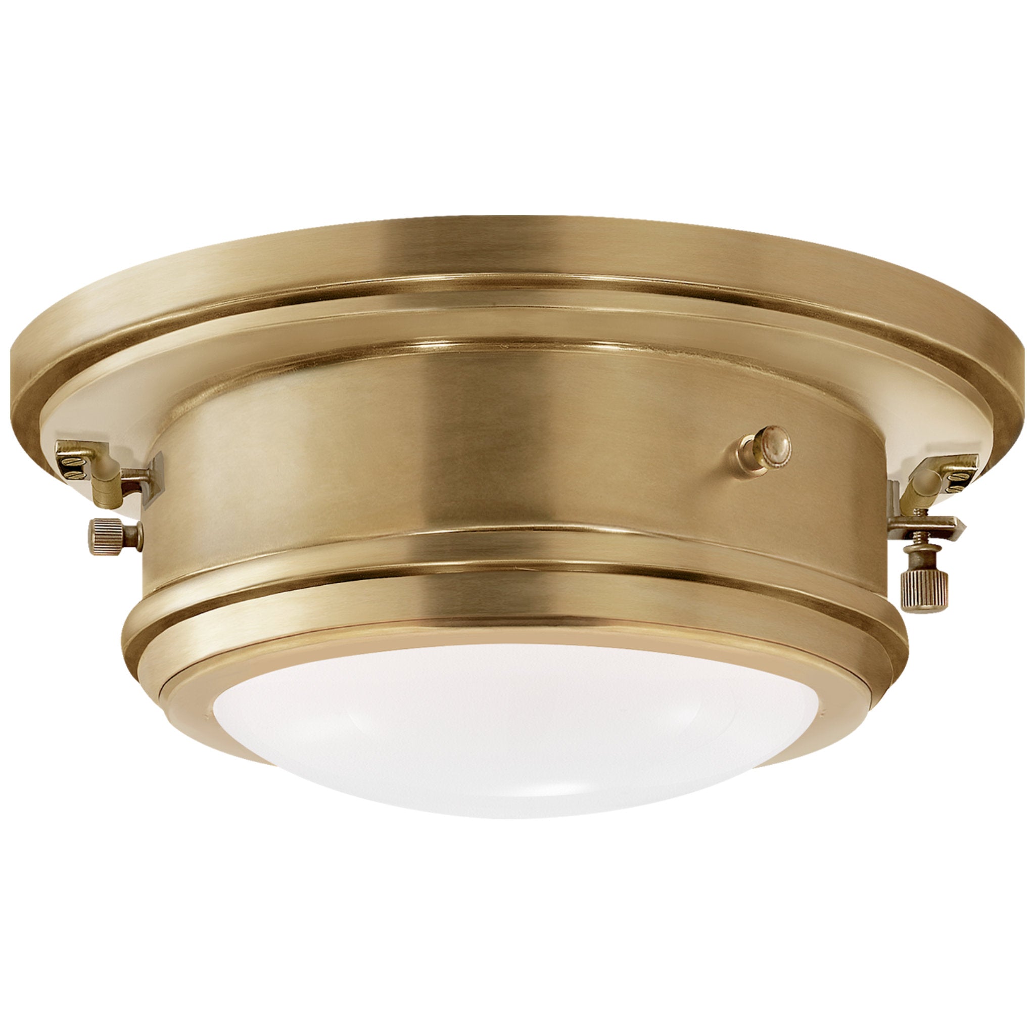 Ralph Lauren Marine Porthole Small Flush Mount in Natural Brass with White Glass Ceiling Light W9.5" x H4.5"