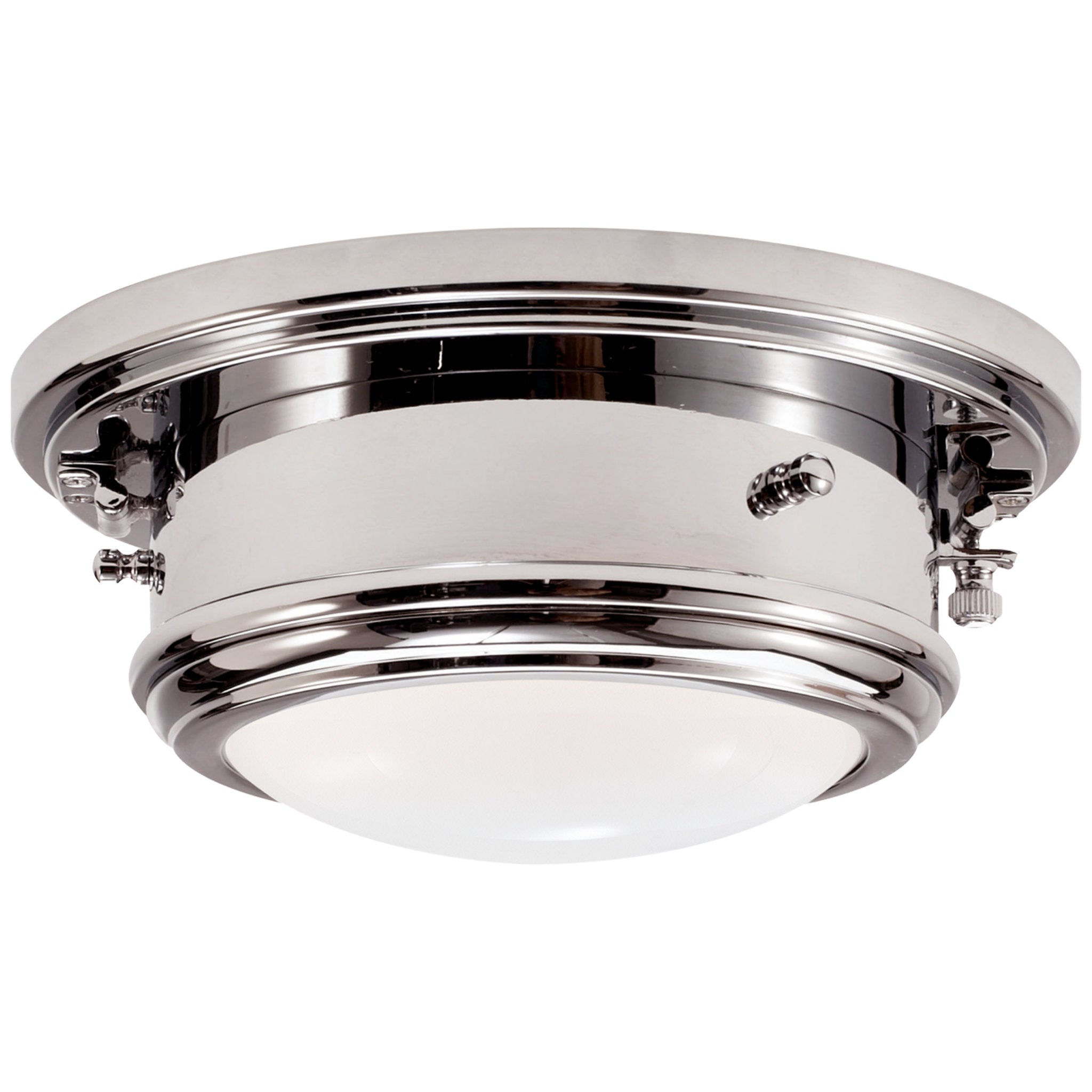 Ralph Lauren Marine Porthole Small Flush Mount in Polished Nickel with White Glass Ceiling Light W9.5" x H4.5"