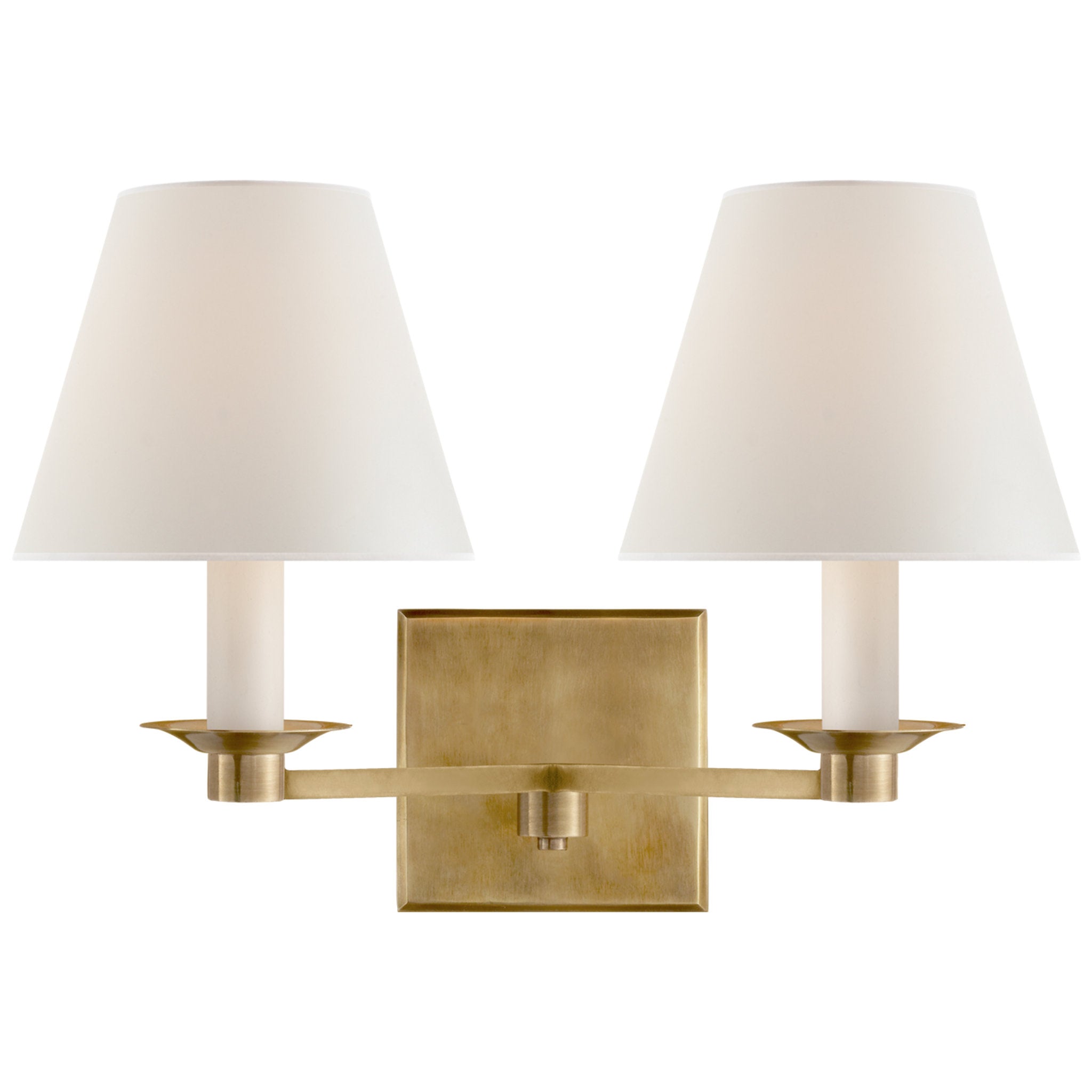 Ralph Lauren Evans Double Arm Sconce in Natural Brass with Percale Shade Wall Light W12.75" x H9.5"
