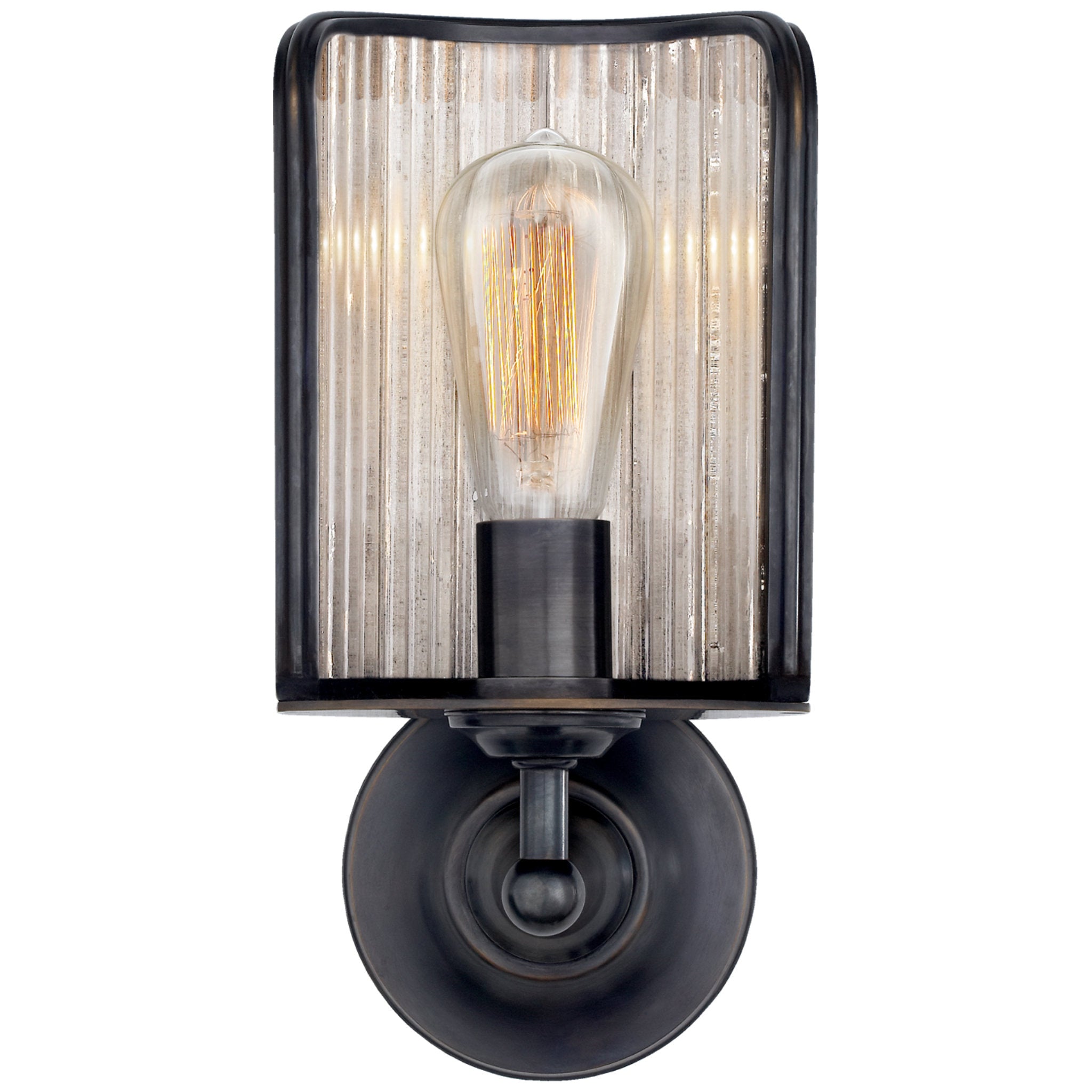 Ralph Lauren Rivington Shield Sconce in Bronze with Antiqued Ribbed Mirror Wall Light W6" x H12.5"
