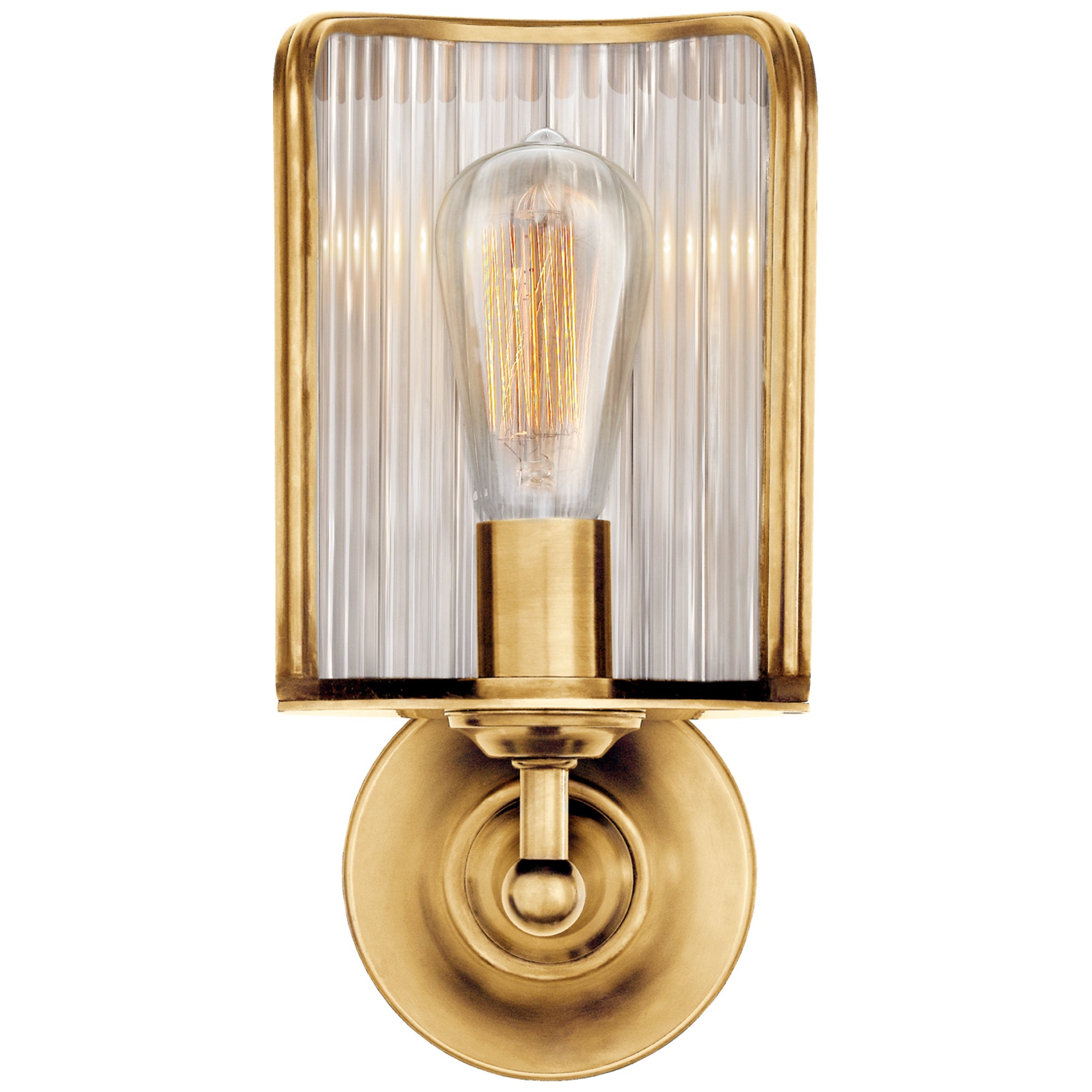 Ralph Lauren Rivington Shield Sconce in Natural Brass with Ribbed Mirror Wall Light W6" x H12.5"