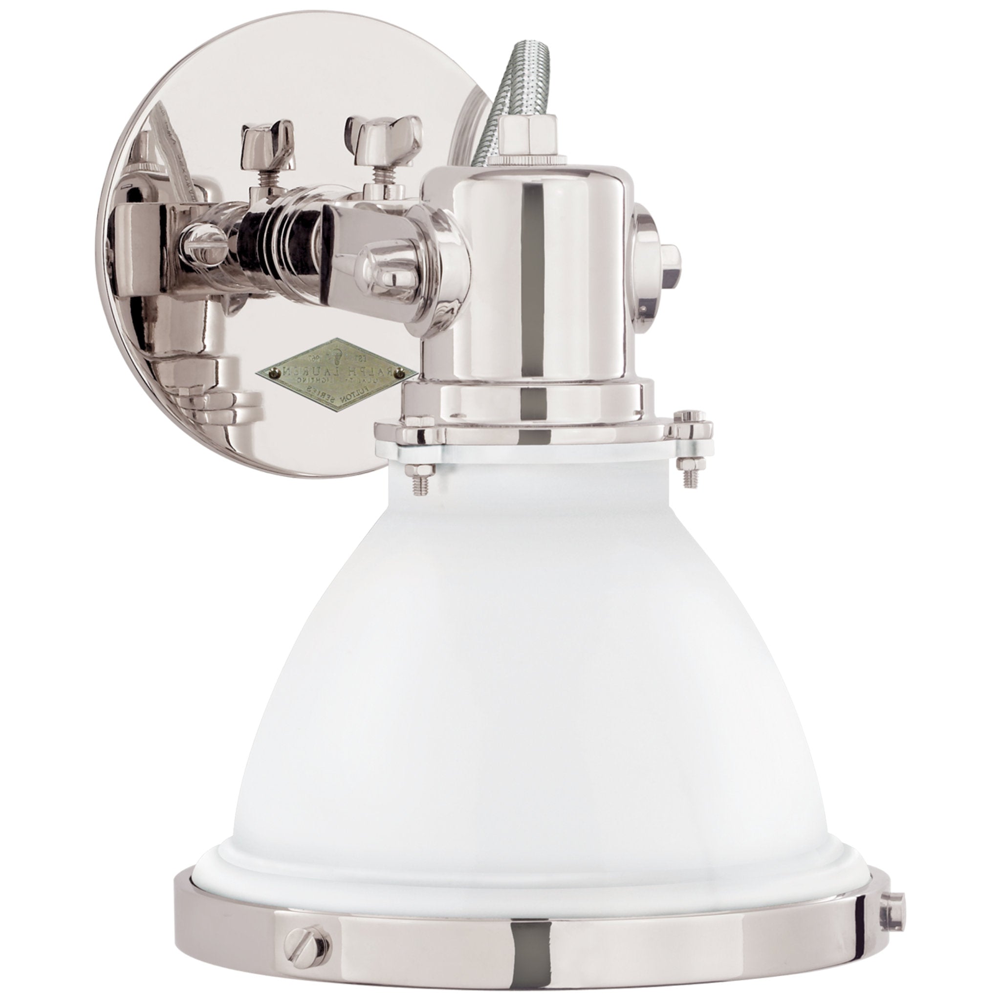 Ralph Lauren Fulton Small Sconce in Polished Nickel with White Enamel Shade Wall Light W6.75" x H8.25"