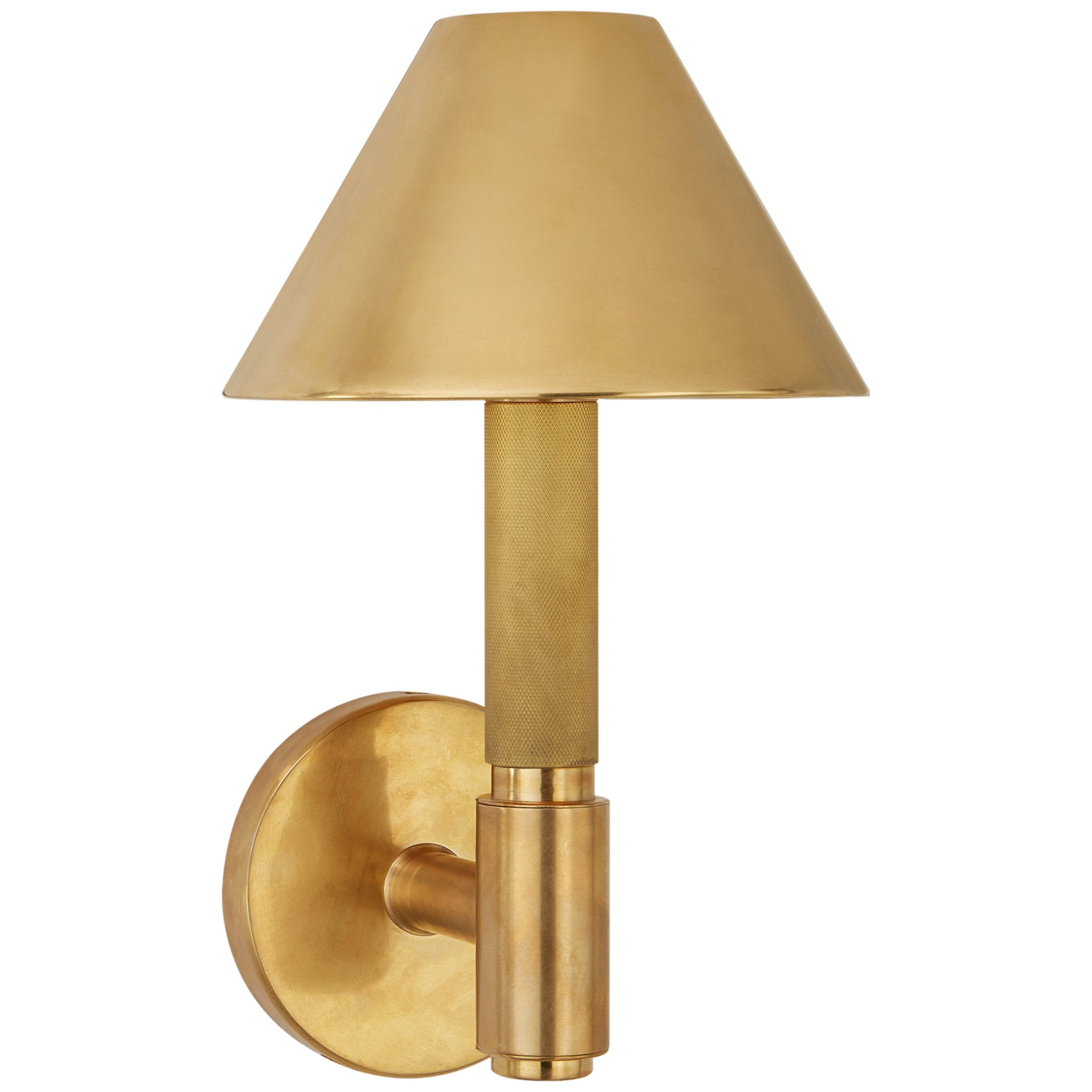Ralph Lauren Barrett Small Single Knurled Sconce in Natural Brass with Natural Brass Shades Wall Light W7" x H12.5"