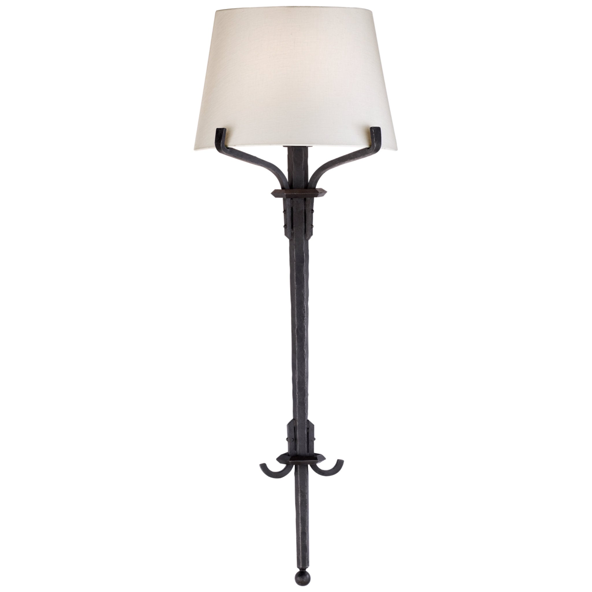 Ralph Lauren Allegra Medium Torch Tail Sconce in Aged Iron with Linen Shade Wall Light W13" x H35"