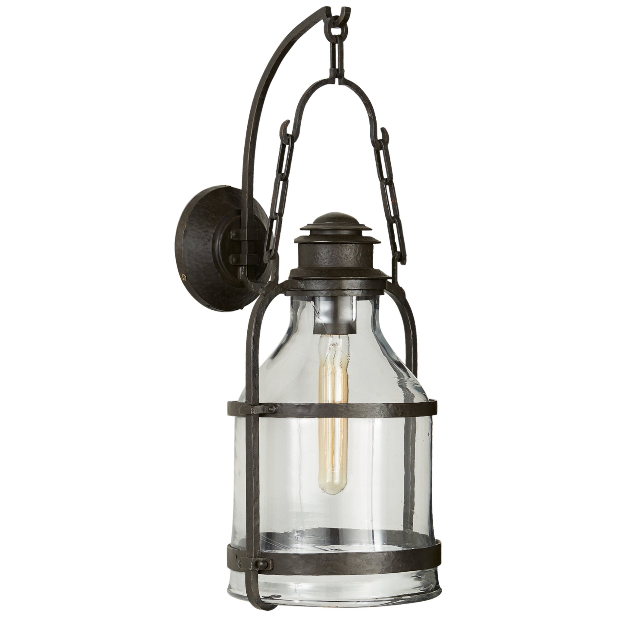 Ralph Lauren Cheyenne Medium Lantern in Aged Iron with Clear Glass Wall Light W9.5" x H23"