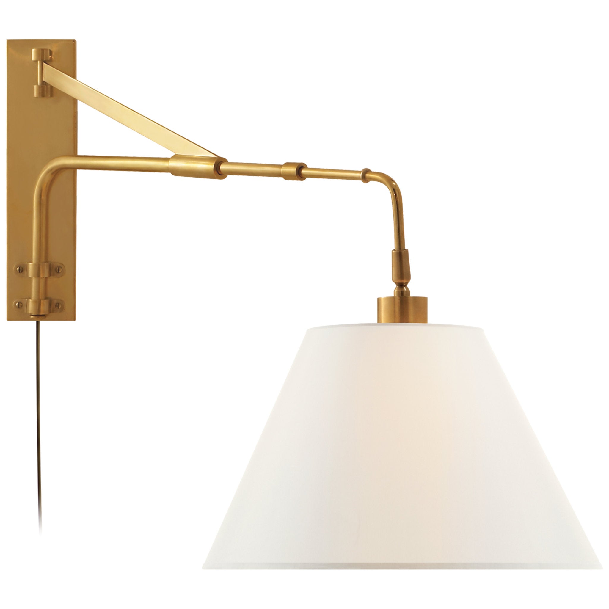 Ralph Lauren Brompton Extension Swing Arm in Natural Brass with Linen Shade Wall Light W14" x H18.75"