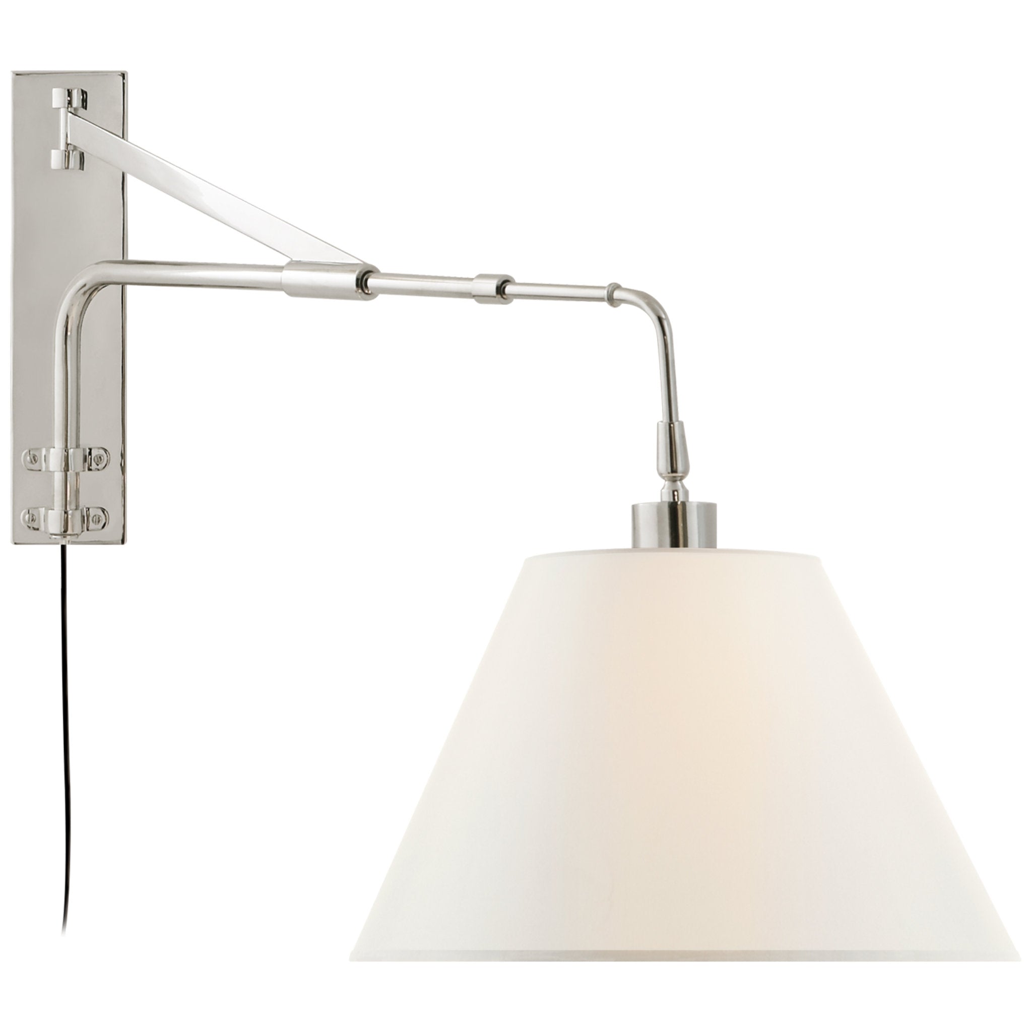 Ralph Lauren Brompton Extension Swing Arm in Polished Nickel with Linen Shade Wall Light W14" x H18.75"