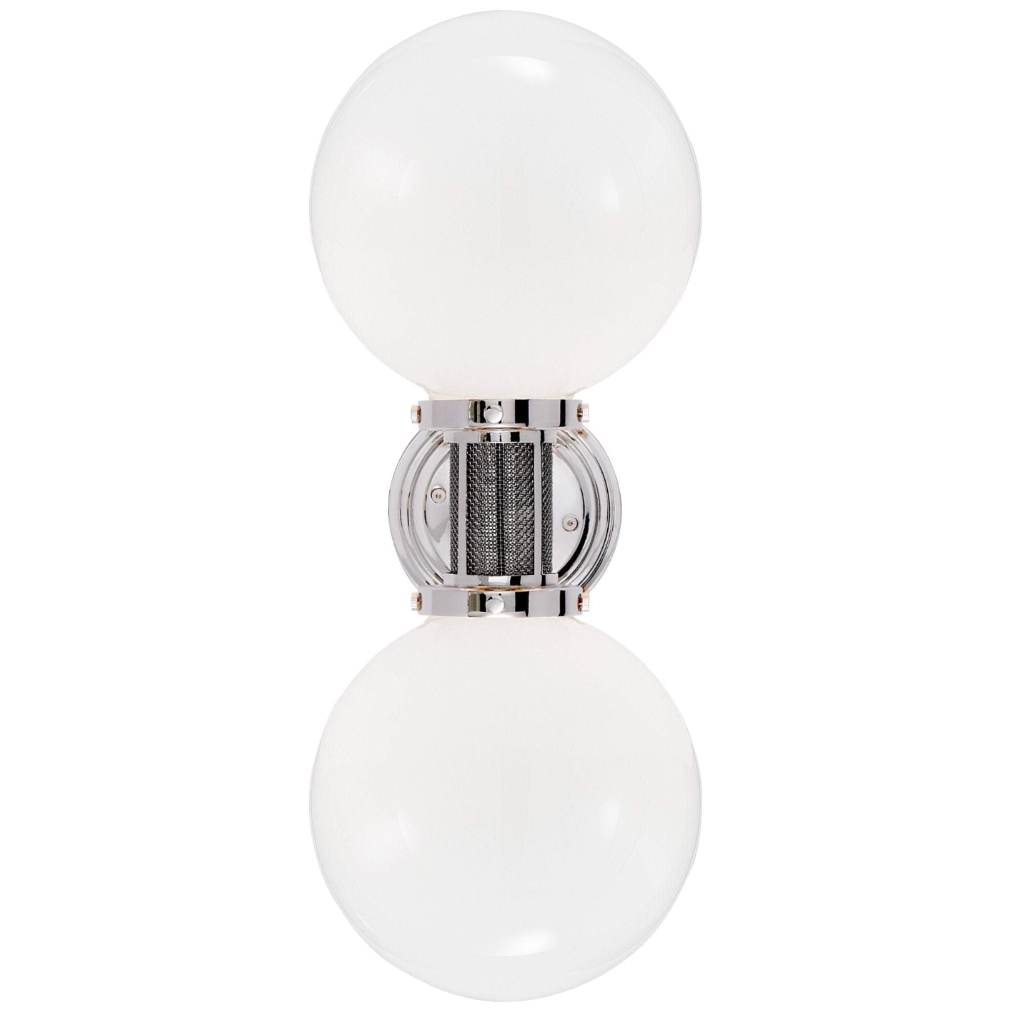 Ralph Lauren McCarren Double Sconce in Polished Nickel with White Glass Wall Light W8" x H20"