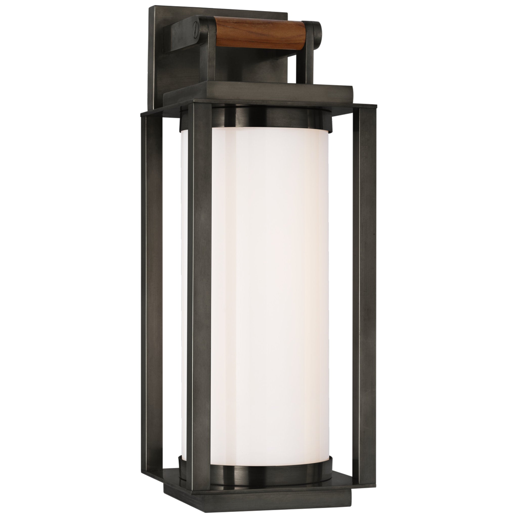 Ralph Lauren Northport Medium Bracketed Wall Lantern in Bronze and Teak with White Glass Wall Light W5" x H13.5"