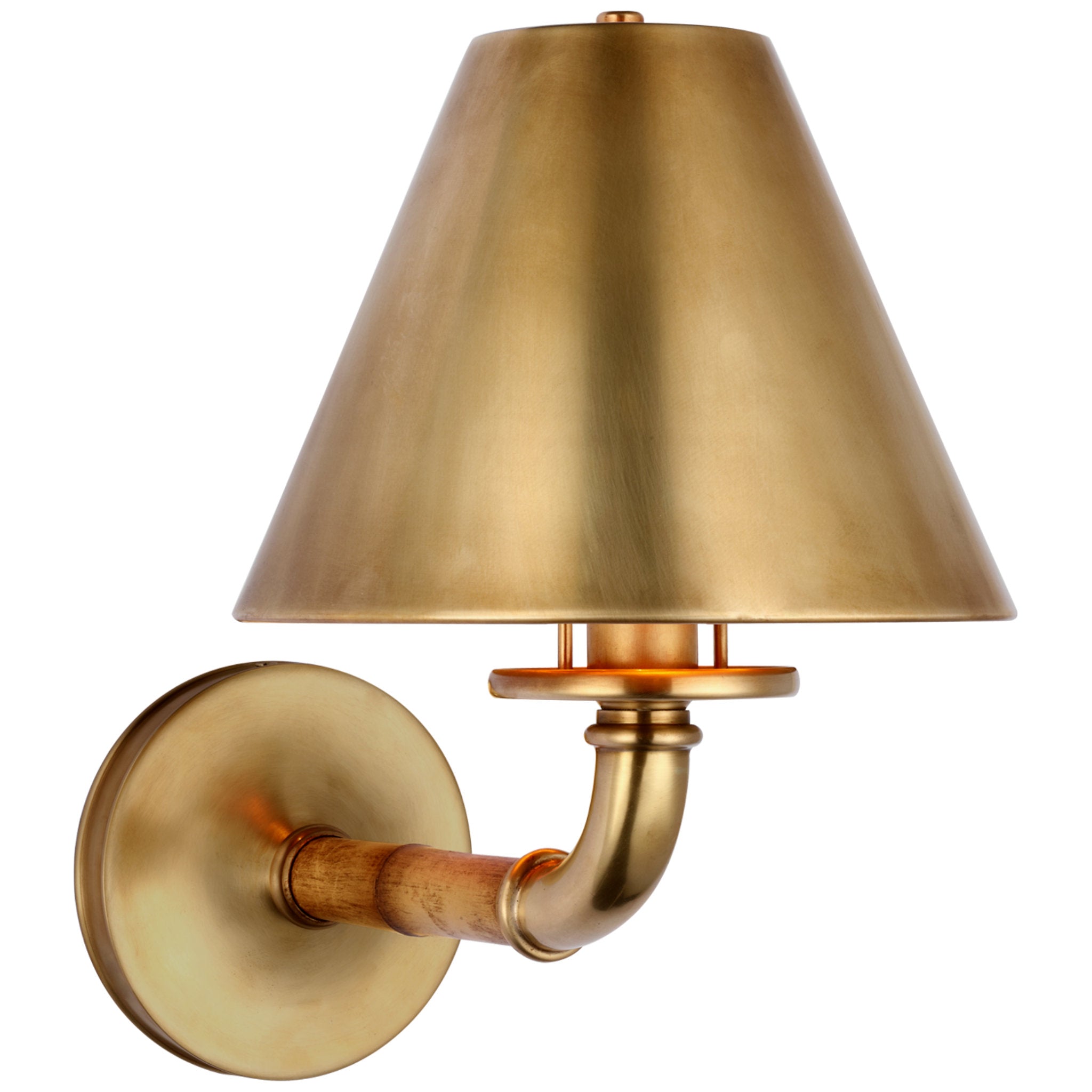 Ralph Lauren Dalfern Medium Single Sconce in Waxed Bamboo and Natural Brass with Natural Brass Shade Wall Light W8.25" x H12"
