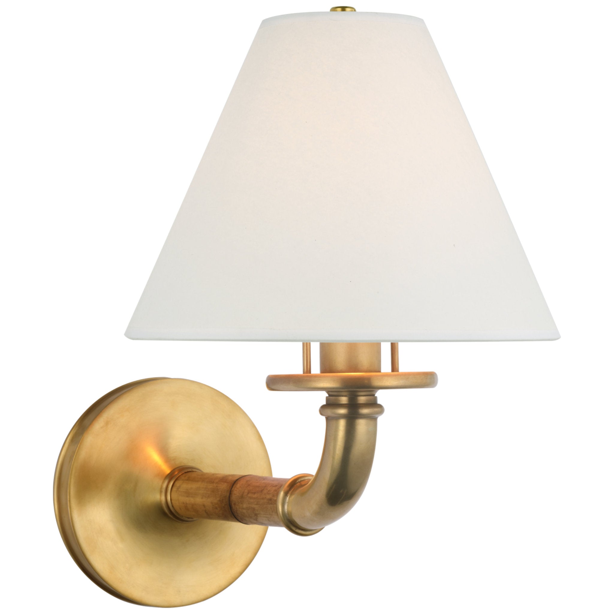 Ralph Lauren Dalfern Medium Single Sconce in Waxed Bamboo and Natural Brass with White Parchment Shade Wall Light W8.25" x H12"
