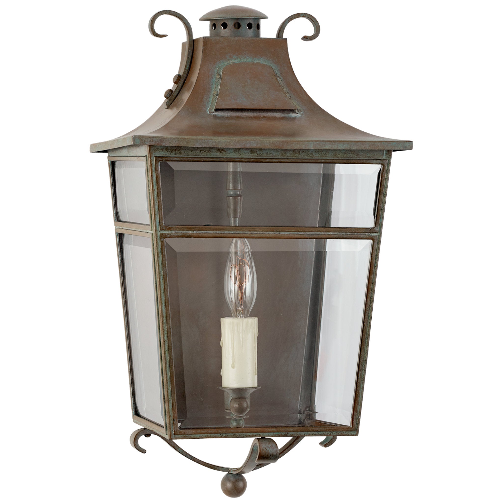 Ralph Lauren Carrington Small Wall Lantern in Weathered Verdigris with Clear Glass Outdoor Lighting W10.25" x H18.5"