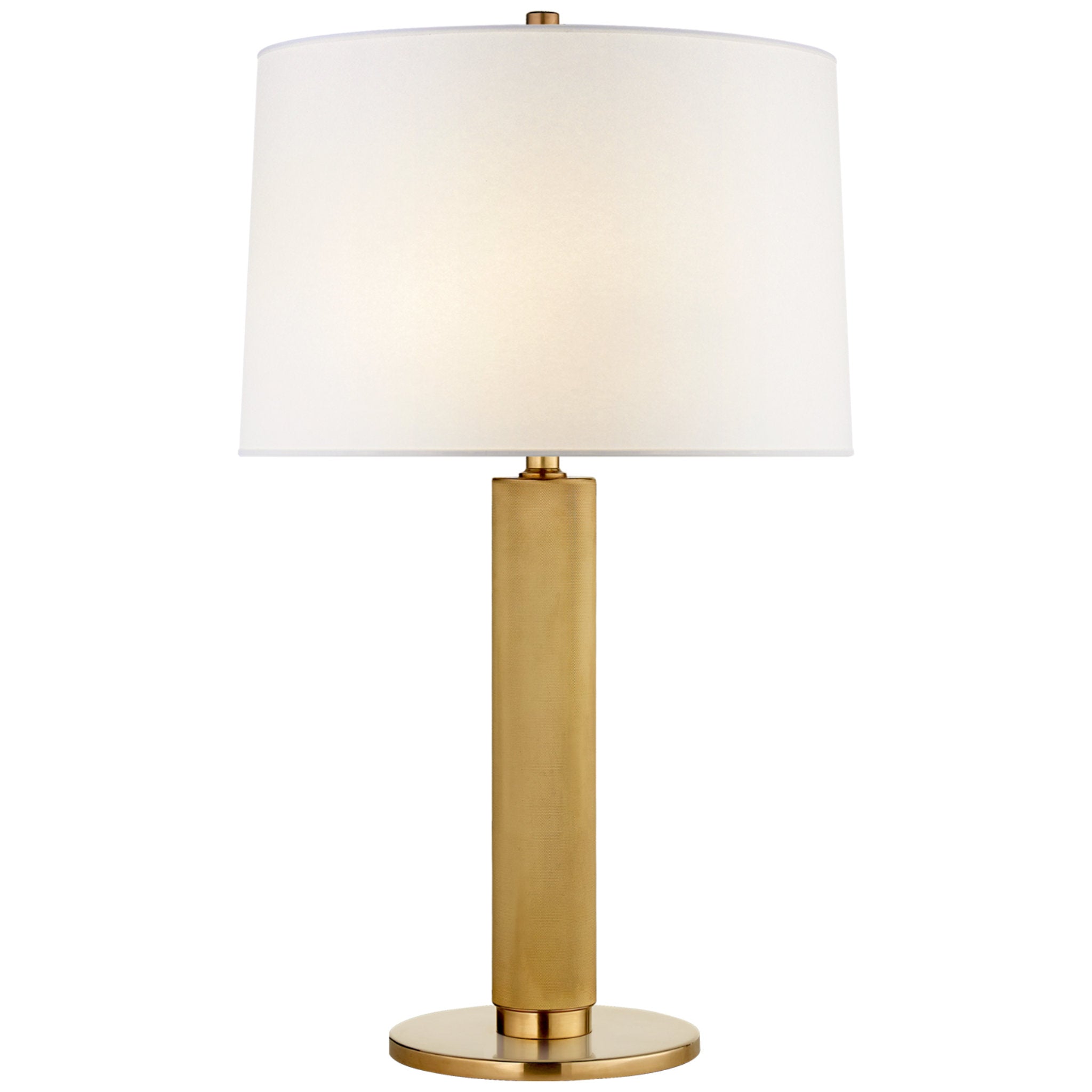 Ralph Lauren Barrett Medium Knurled Table Lamp in Natural Brass with Linen Shade W17.5" x H28.5"