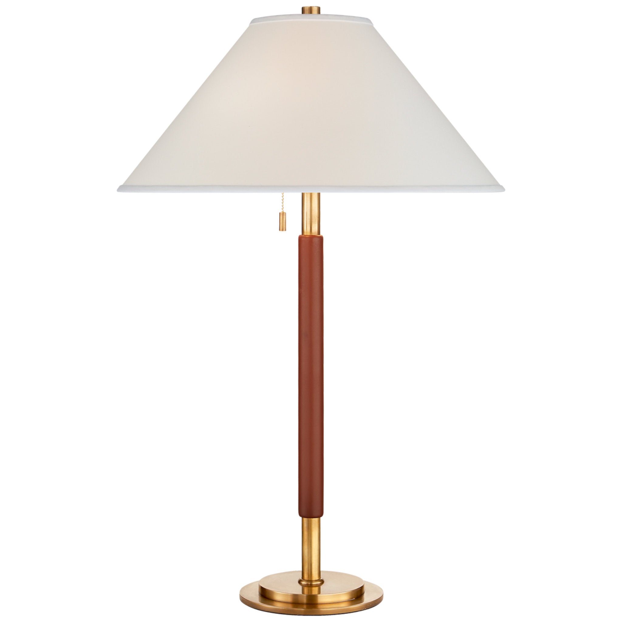 Ralph Lauren Garner Table Lamp in Natural Brass and Saddle Leather with Percale Shade W20" x H30"