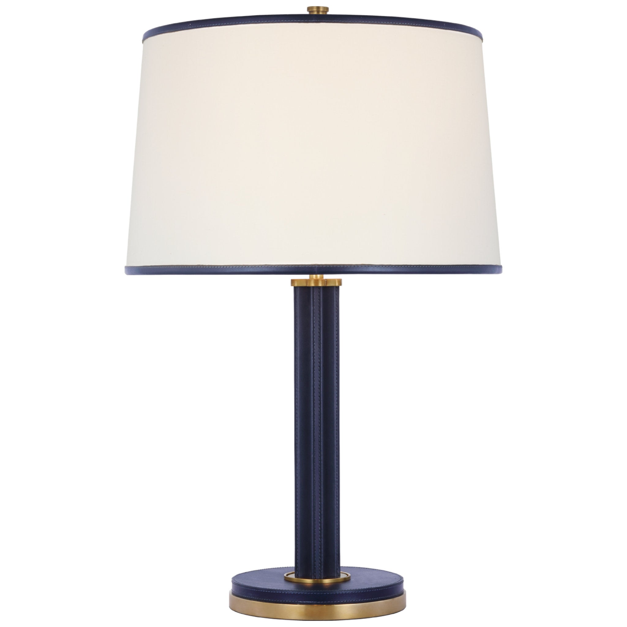 Ralph Lauren Riley Medium Table Lamp in Natural Brass and Navy with Leather Trimmed Linen Shade W19" x H28.75"
