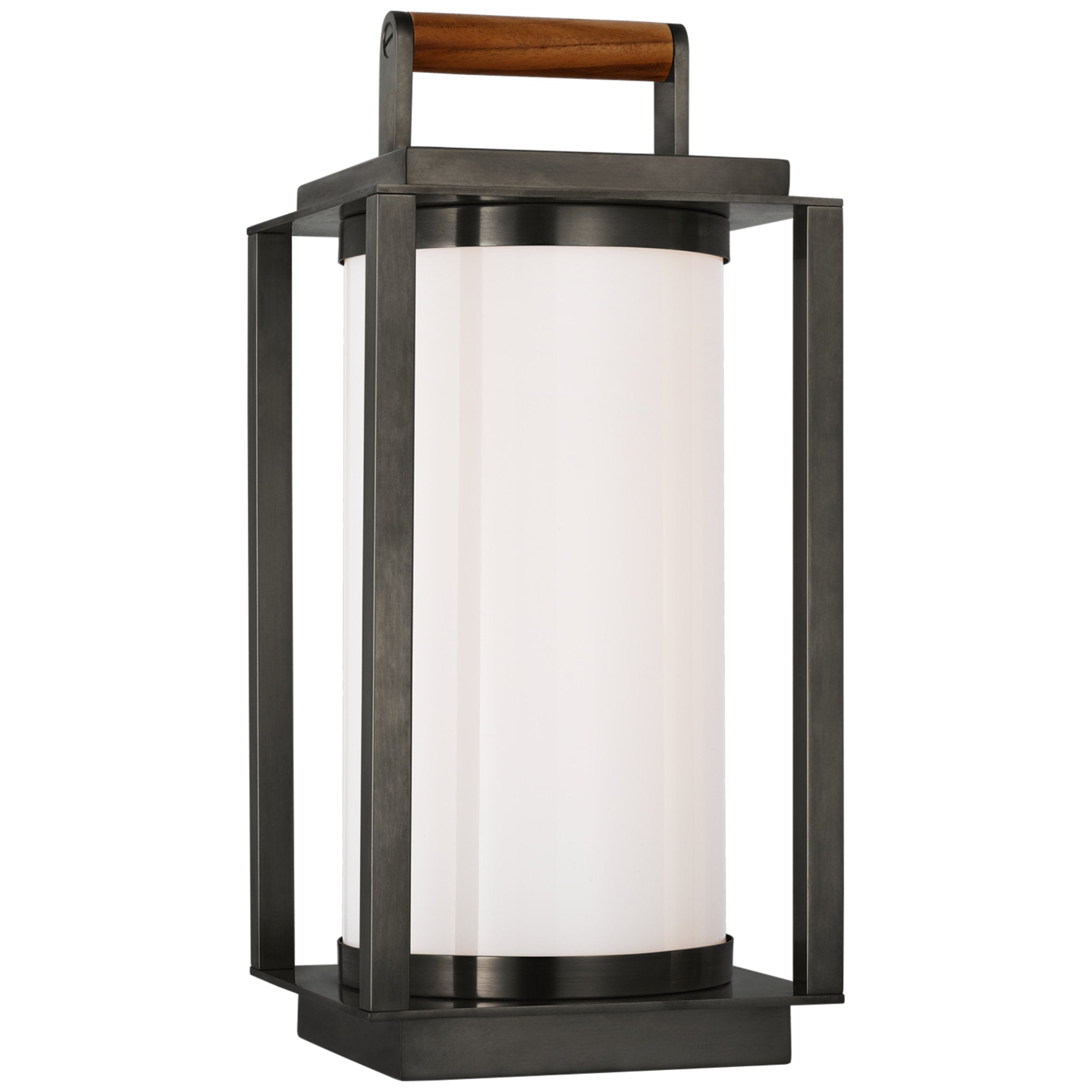 Ralph Lauren Northport Small Table Lantern in Bronze and Teak with White Glass Table Lamp W6" x H13.5"