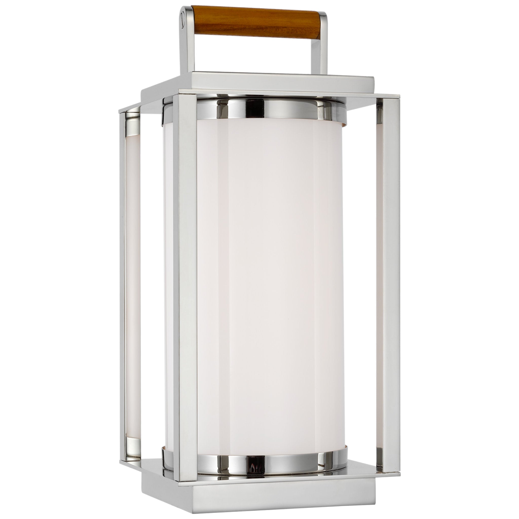 Ralph Lauren Northport Small Table Lantern in Polished Nickel and Teak with White Glass Table Lamp W6" x H13.5"