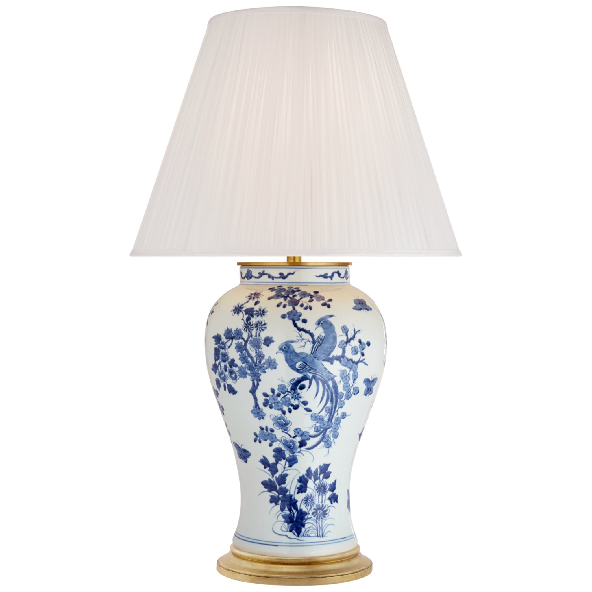Ralph Lauren Blythe Large Table Lamp in Blue and White Porcelain with Silk Pleated Shade W21.75" x H36.75"