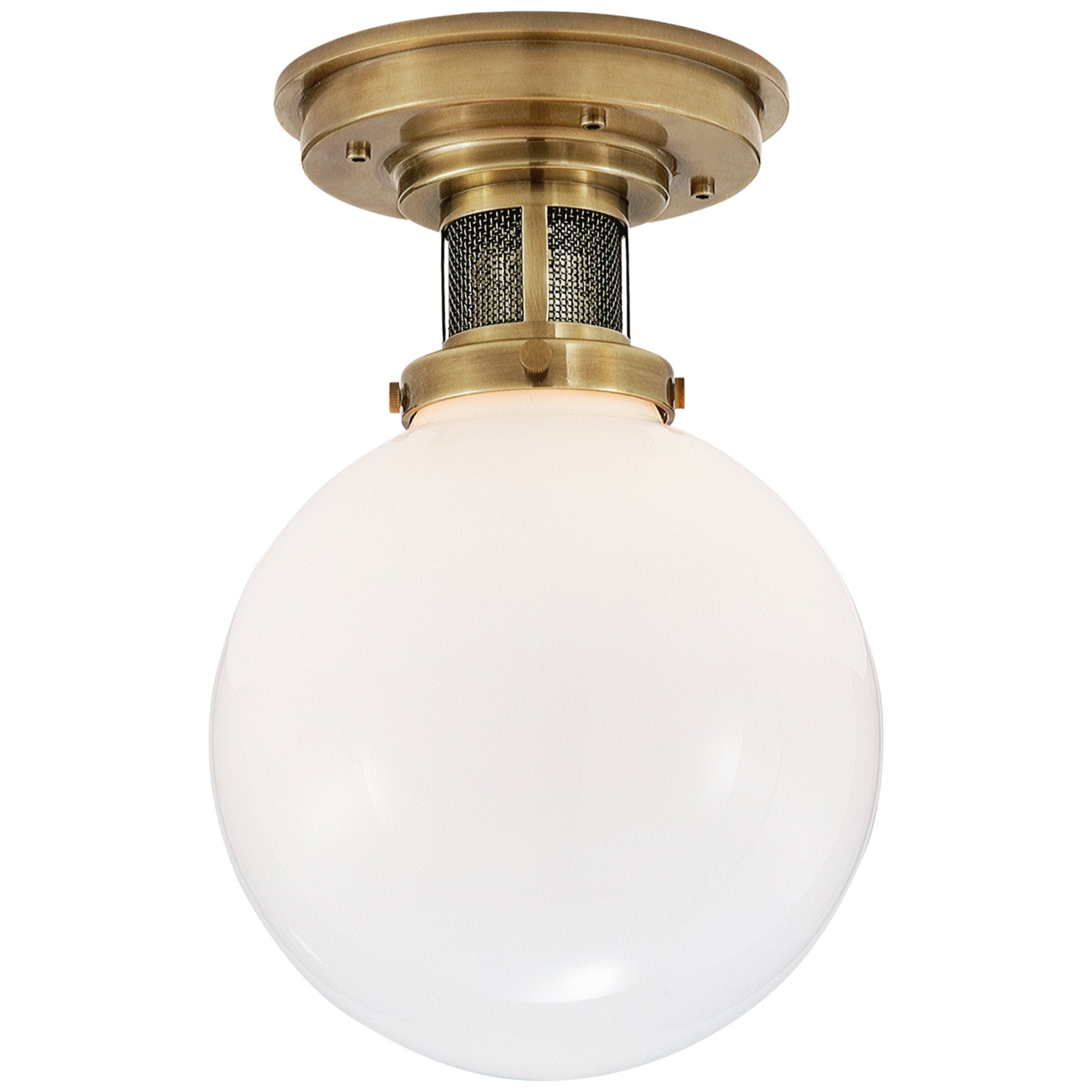 Ralph Lauren McCarren Small Flush Mount in Natural Brass with White Glass Ceiling Light W8" x H11.75"