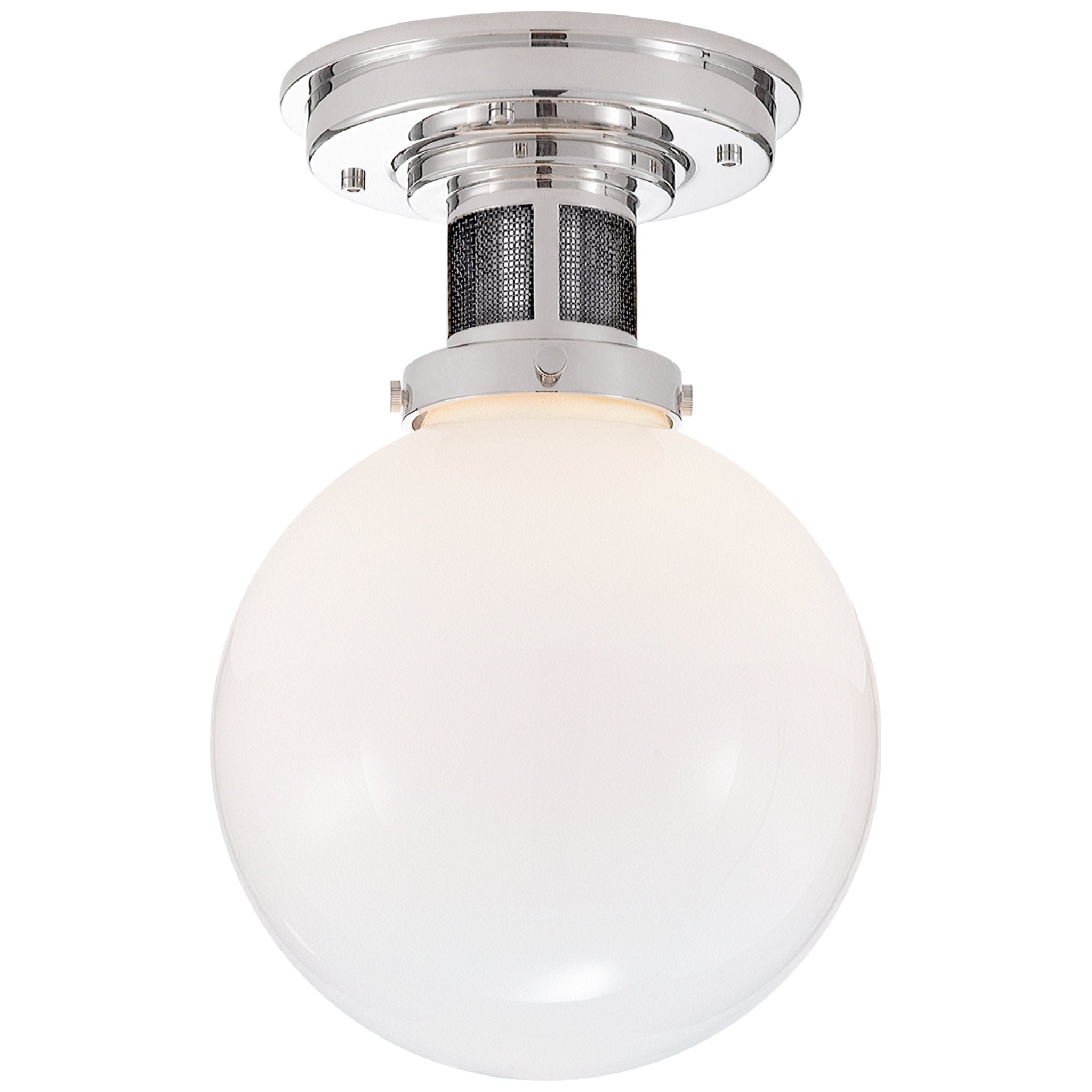 Ralph Lauren McCarren Small Flush Mount in Polished Nickel with White Glass Ceiling Light W8" x H11.75"