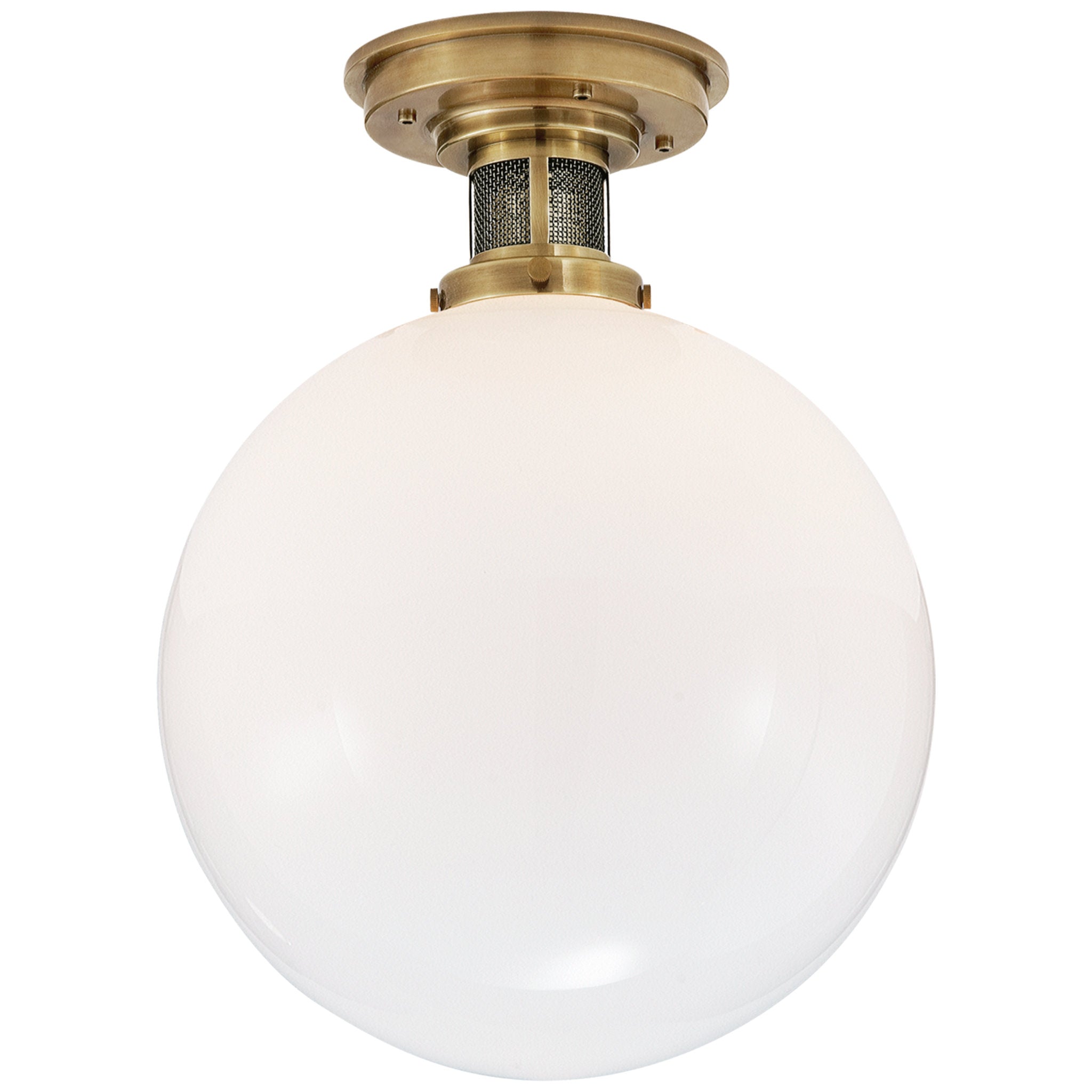 Ralph Lauren McCarren Medium Flush Mount in Natural Brass with White Glass Ceiling Light W12" x H16"