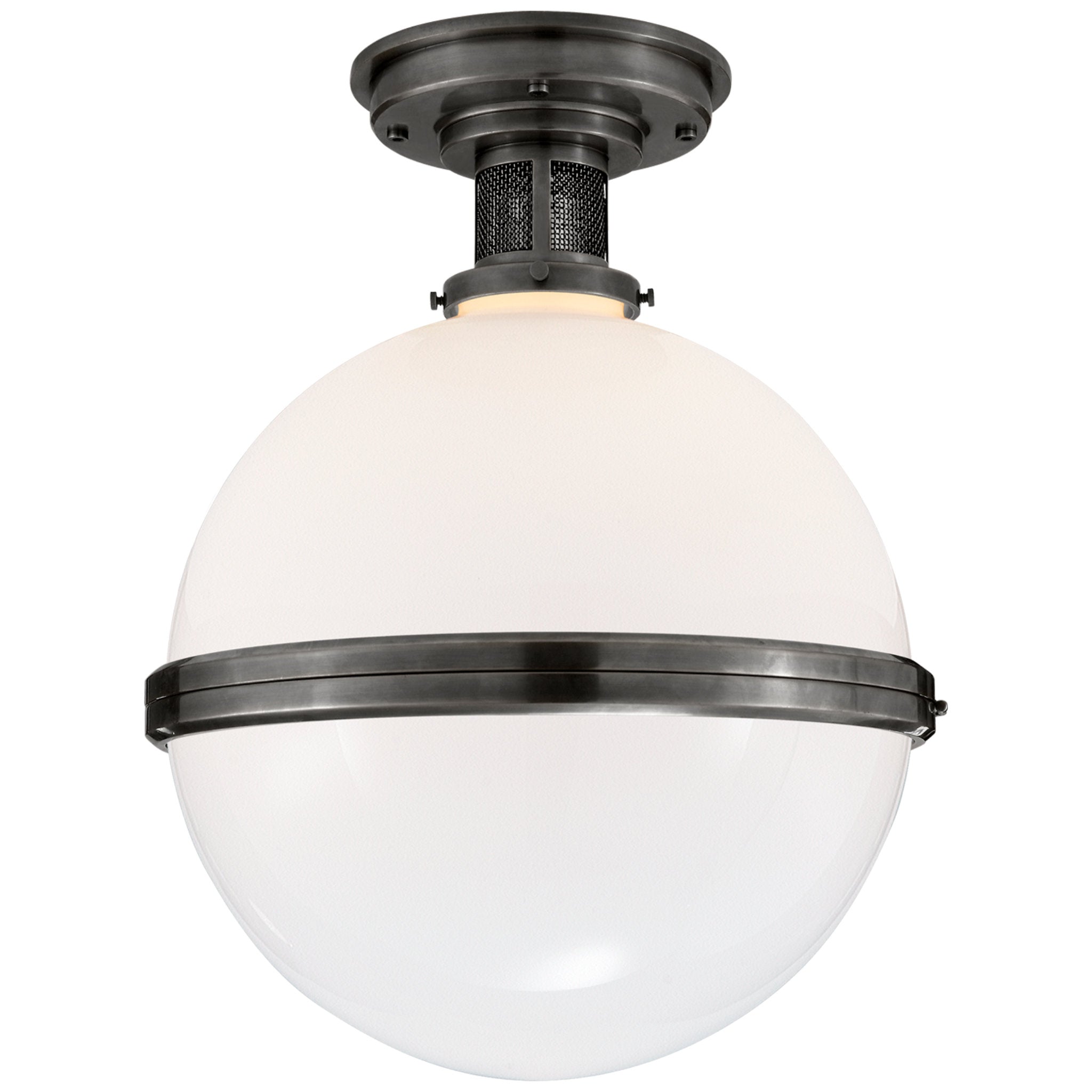 Ralph Lauren McCarren Large Flush Mount in Bronze with White Glass Ceiling Light W16.5" x H20.5"