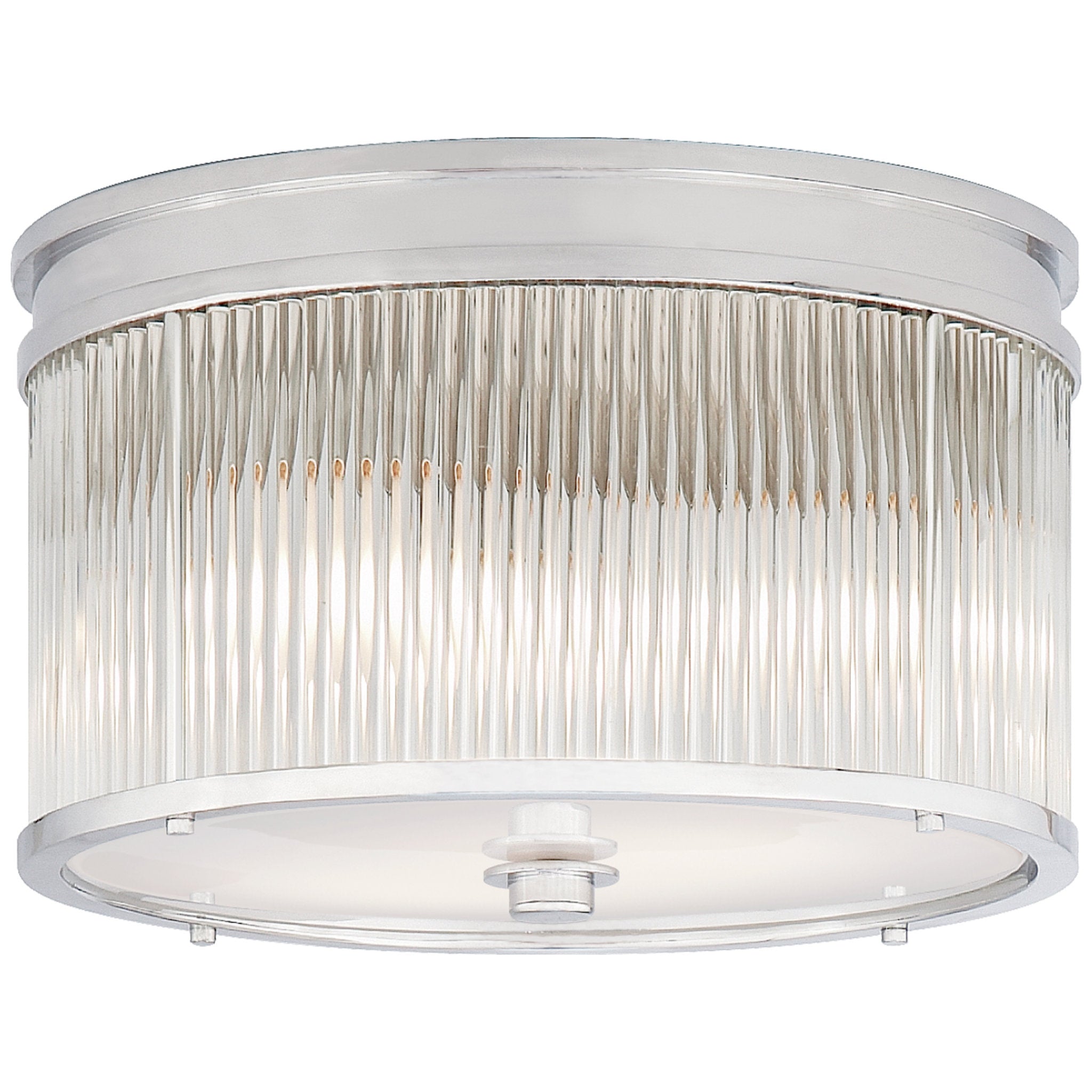 Ralph Lauren Allen Medium Round Flush Mount in Polished Nickel and Glass Rods with White Glass Ceiling Light W12.25" x H7.5"