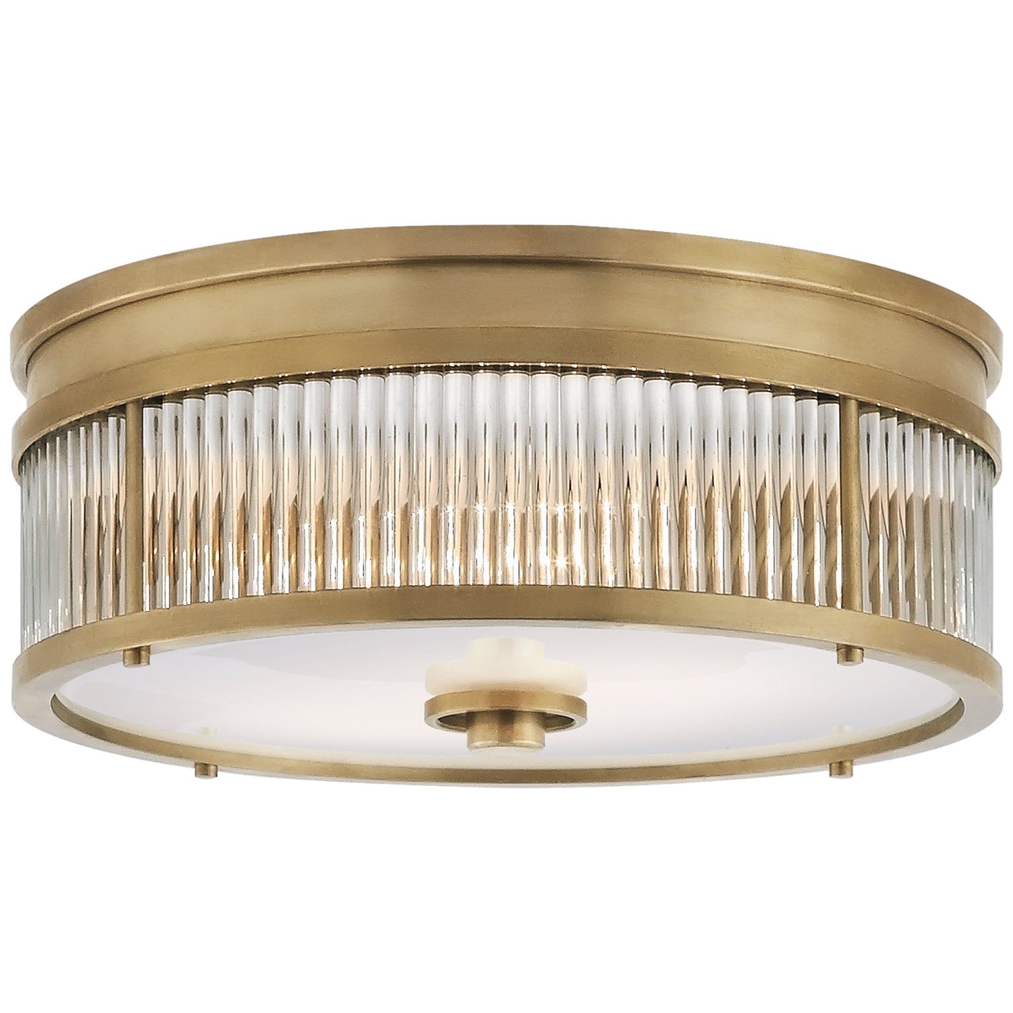 Ralph Lauren Allen Small Round Flush Mount in Natural Brass and Glass Rods with White Glass Ceiling Light W12" x H4.5"