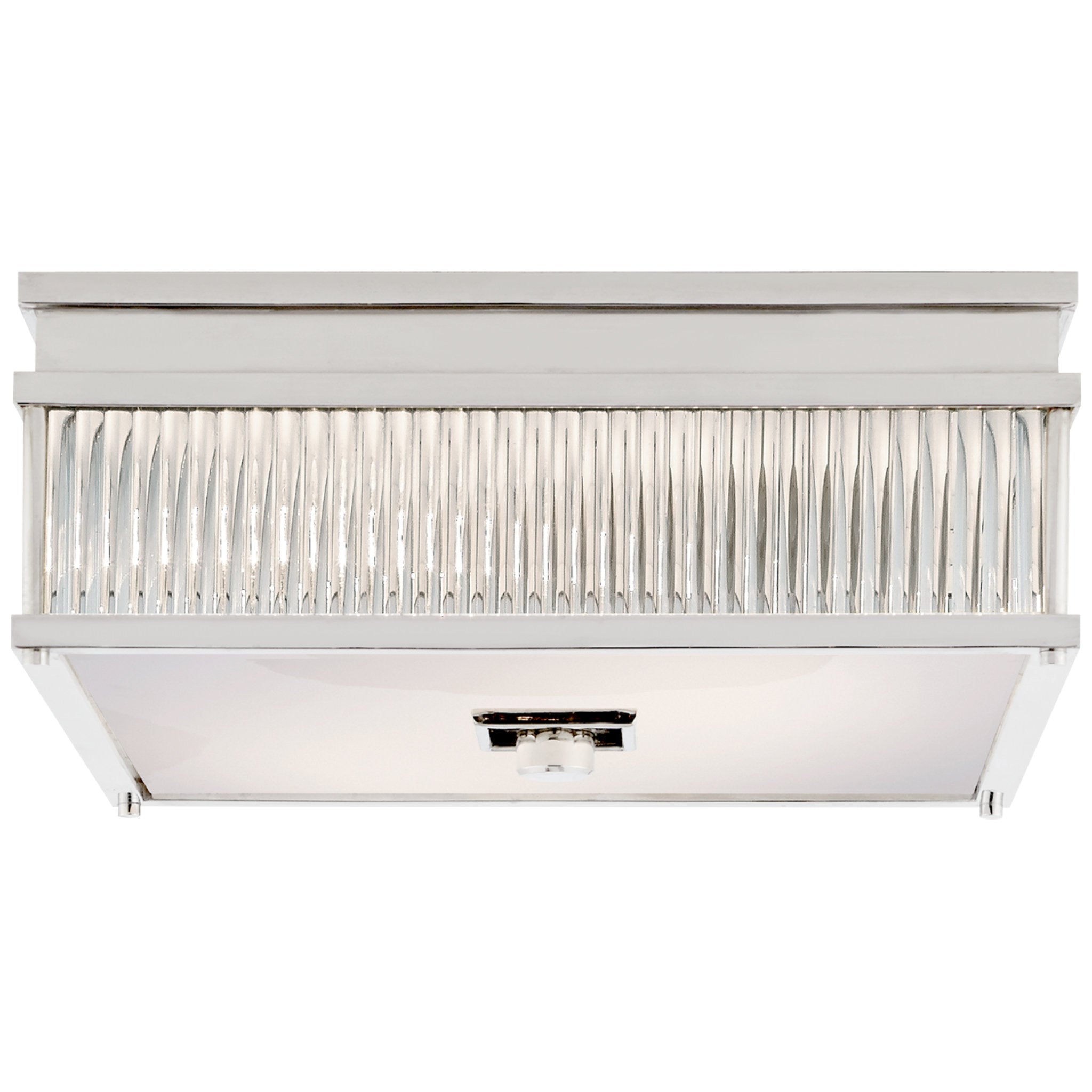 Ralph Lauren Allen Square Flush Mount in Polished Nickel and Glass Rods with White Glass Ceiling Light W12" x H5"