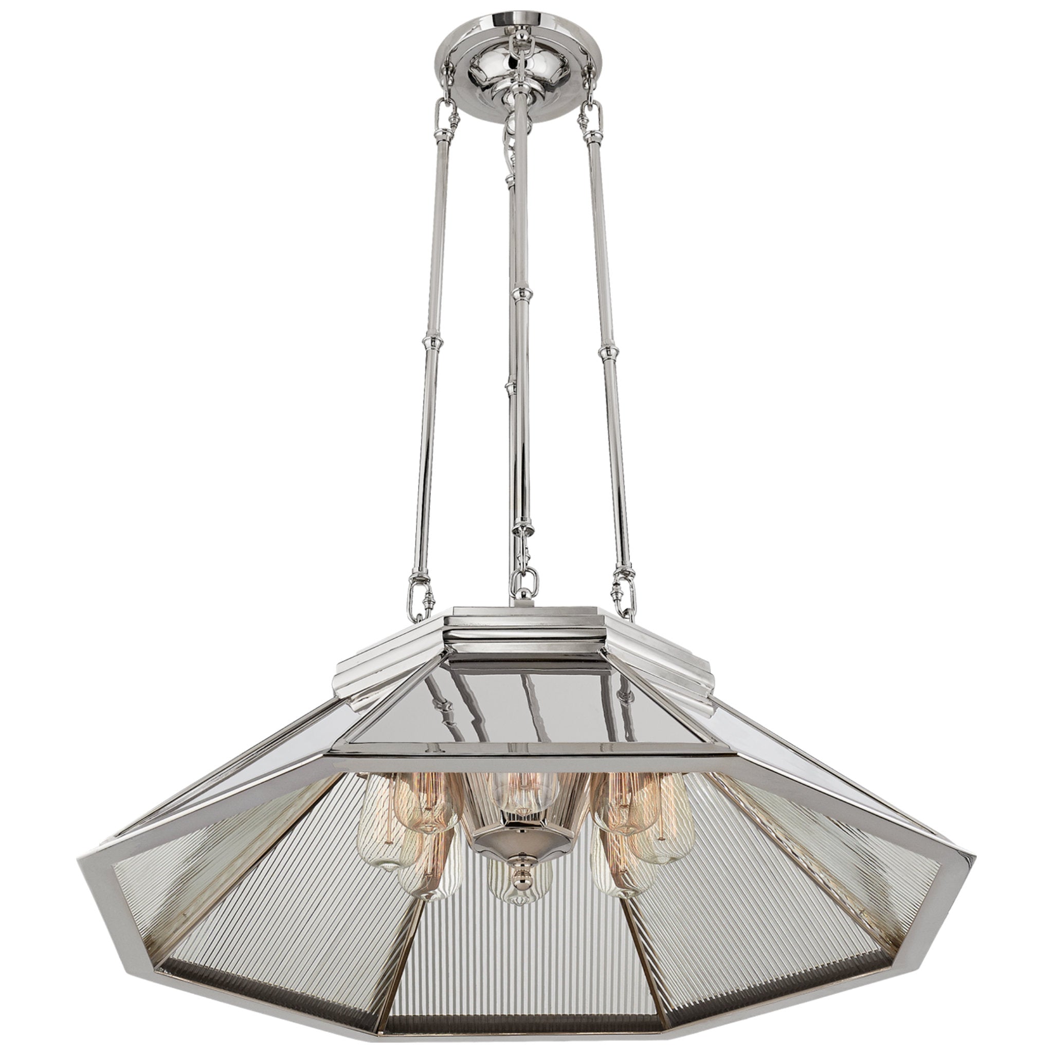 Ralph Lauren Rivington Medium Eight-Paneled Chandelier in Polished Nickel with Ribbed Mirror Ceiling Light W30.5"