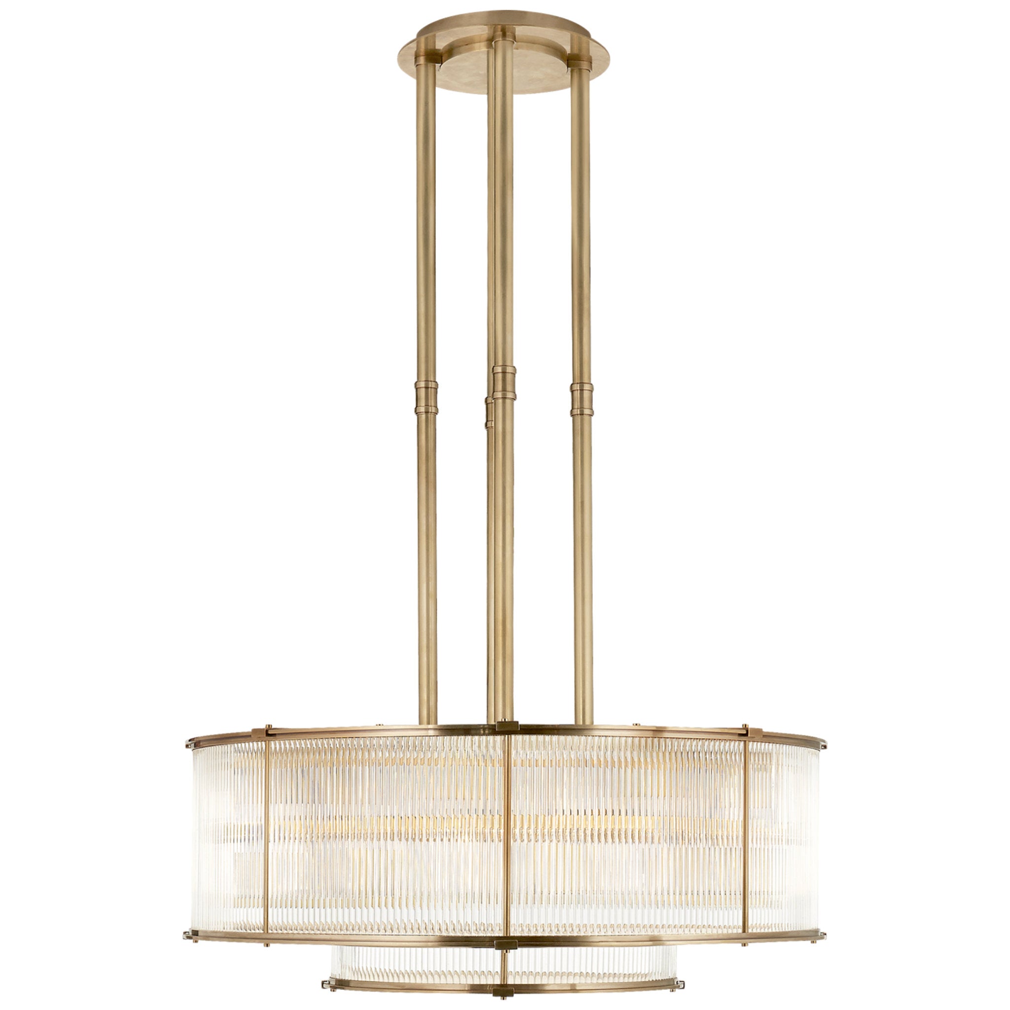 Ralph Lauren Allen Large Tiered Chandelier in Natural Brass and Glass Rods Ceiling Light W32"