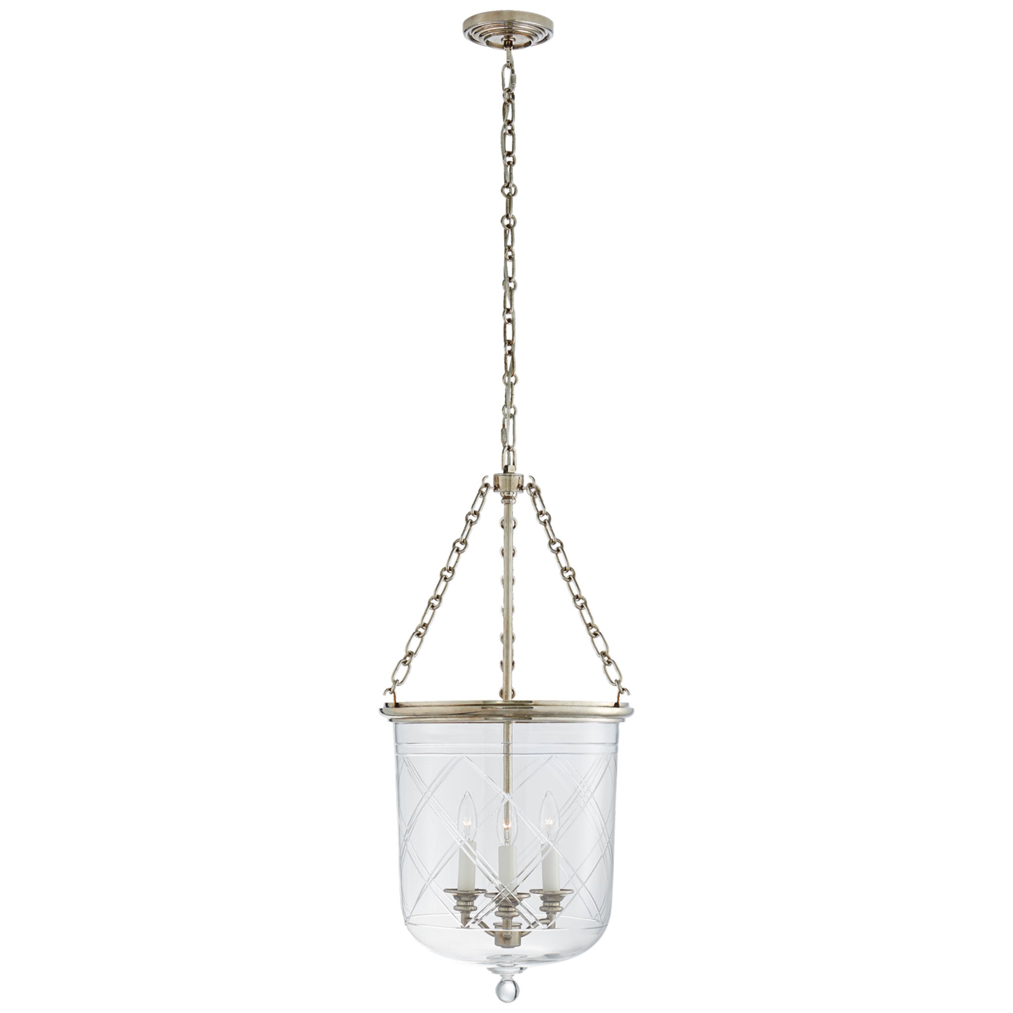 Ralph Lauren Cambridge Medium Smoke Bell Lantern in Butler's Silver with Clear Glass Ceiling Light W14.25" x H30.5"