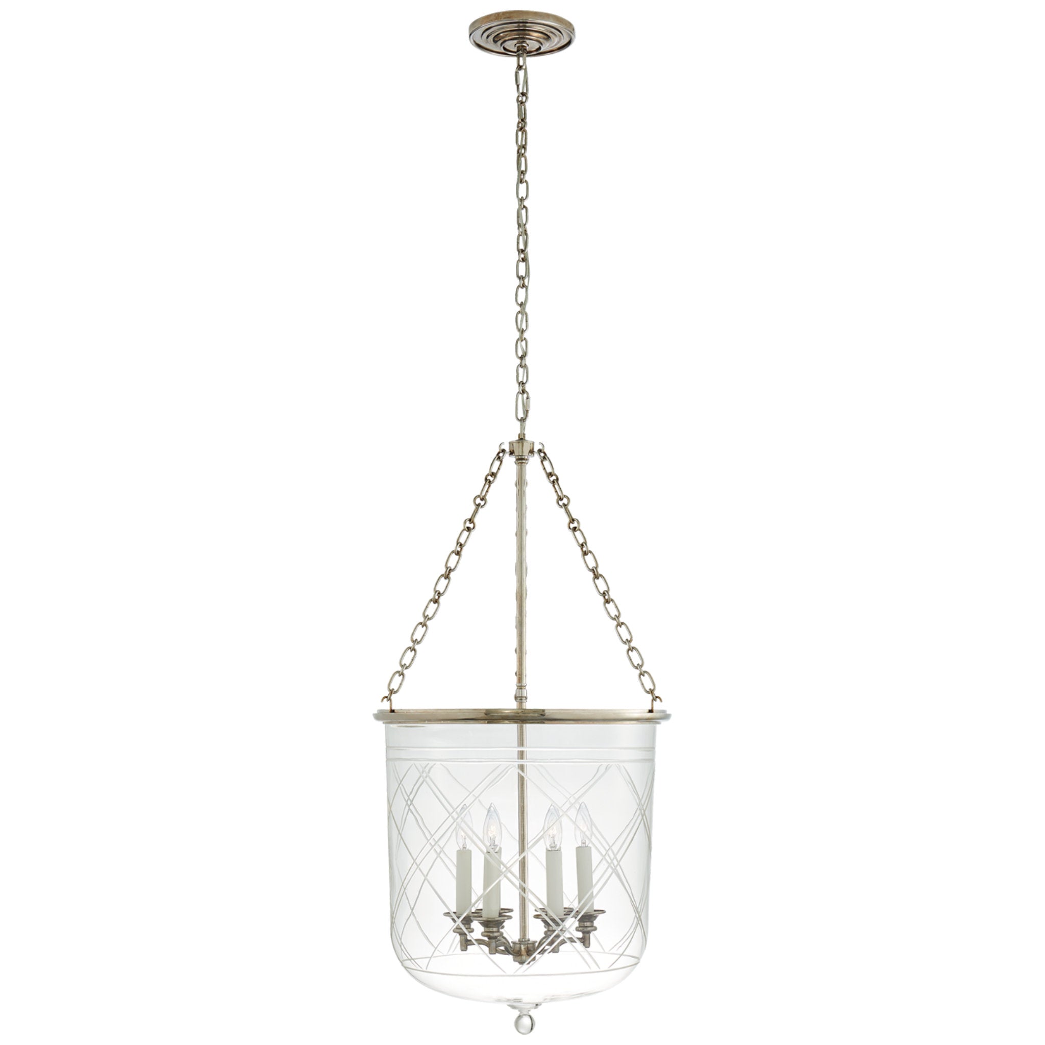 Ralph Lauren Cambridge Large Smoke Bell Lantern in Butler's Silver with Clear Glass Ceiling Light W19.25" x H38.5"
