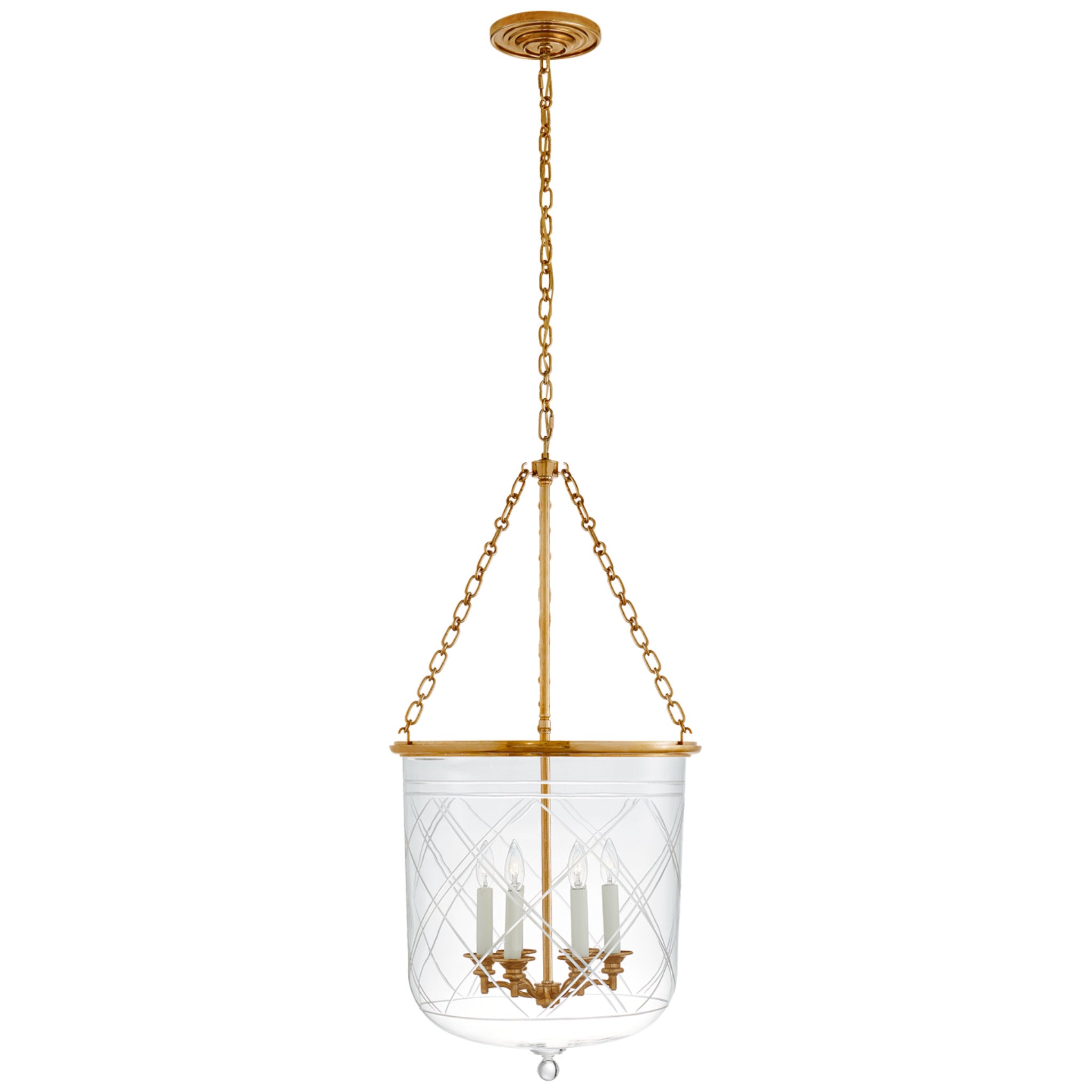 Ralph Lauren Cambridge Large Smoke Bell Lantern in Natural Brass with Clear Glass Ceiling Light W19.25" x H38.5"