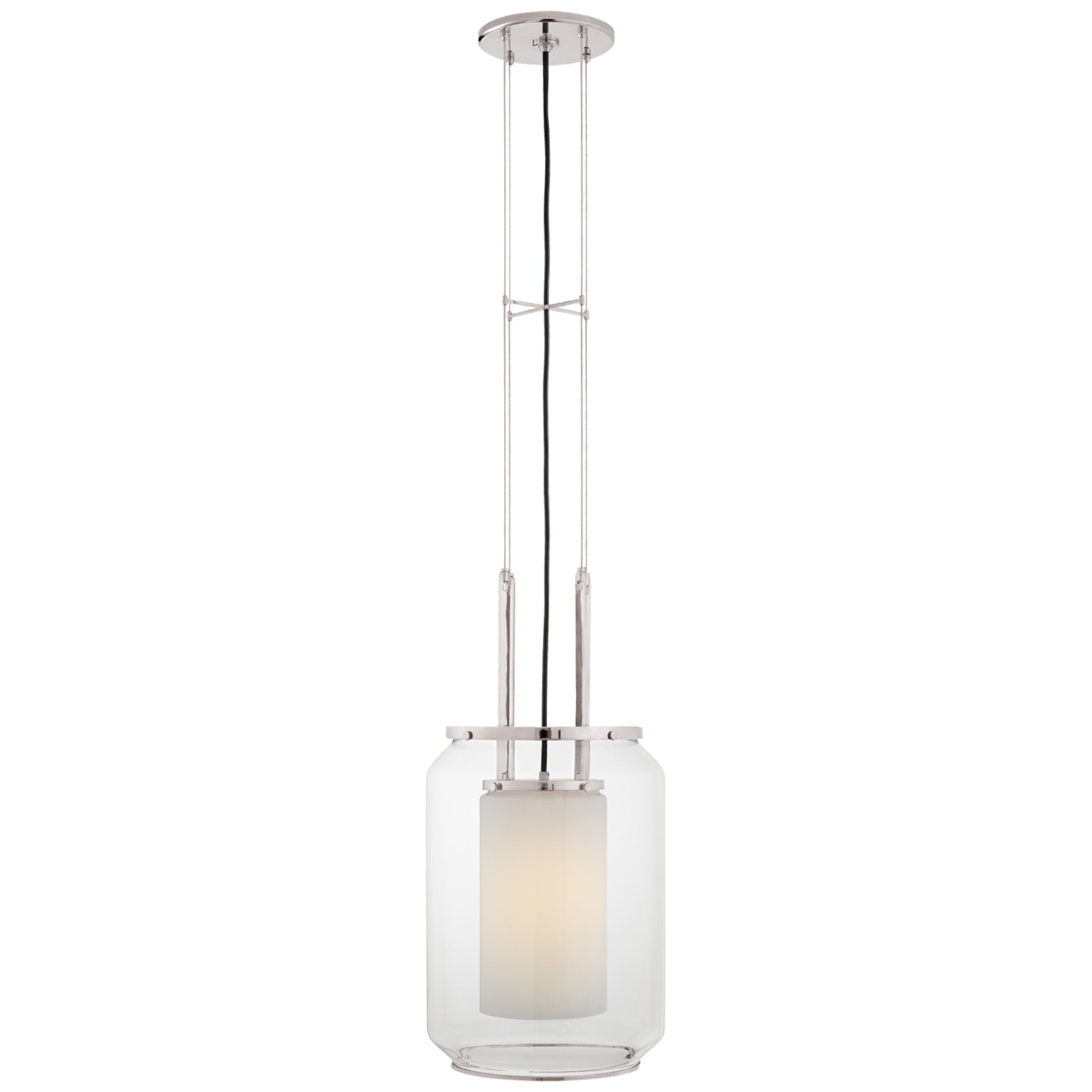 Ralph Lauren Upton Large Lantern in Polished Nickel with Clear and White Glass Ceiling Light W14"