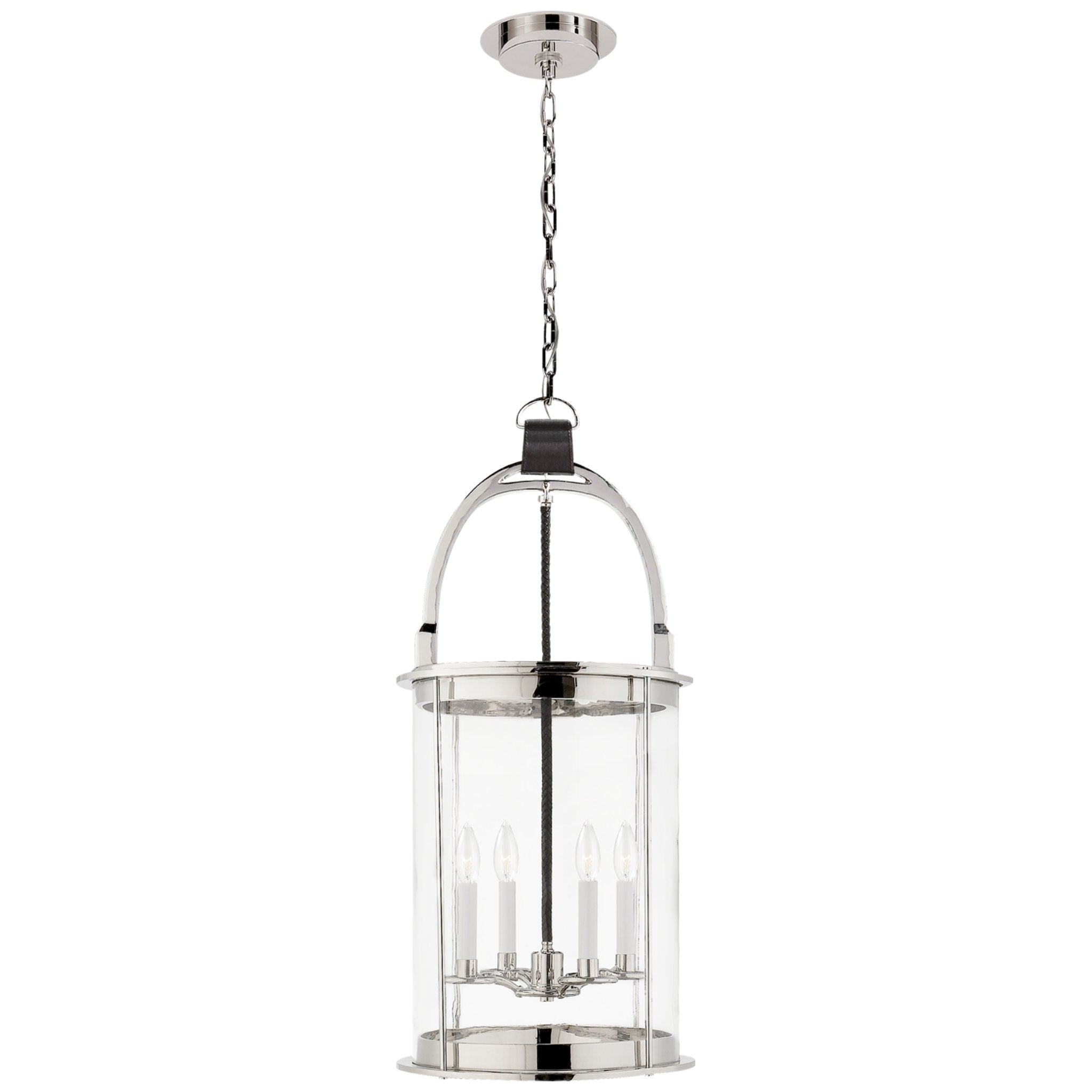 Ralph Lauren Westbury Lantern in Polished Nickel and Chocolate Leather Ceiling Light W16" x H36"