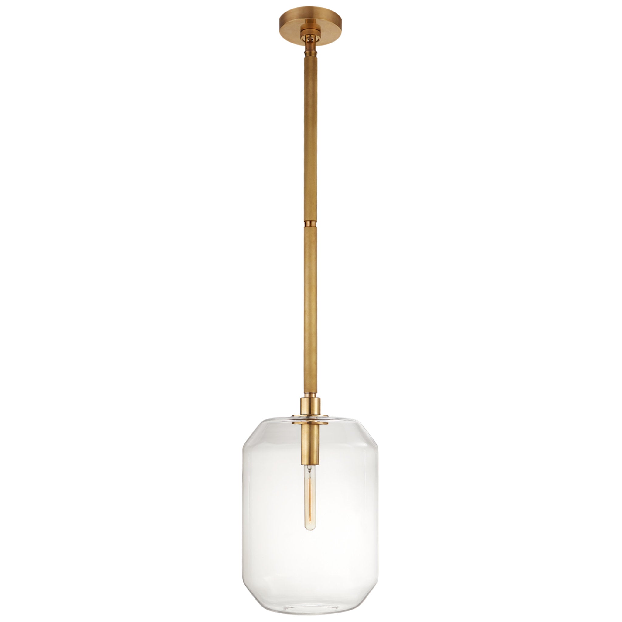 Ralph Lauren Barrett Medium Knurled Pendant in Natural Brass with Clear Glass Ceiling Light W13"
