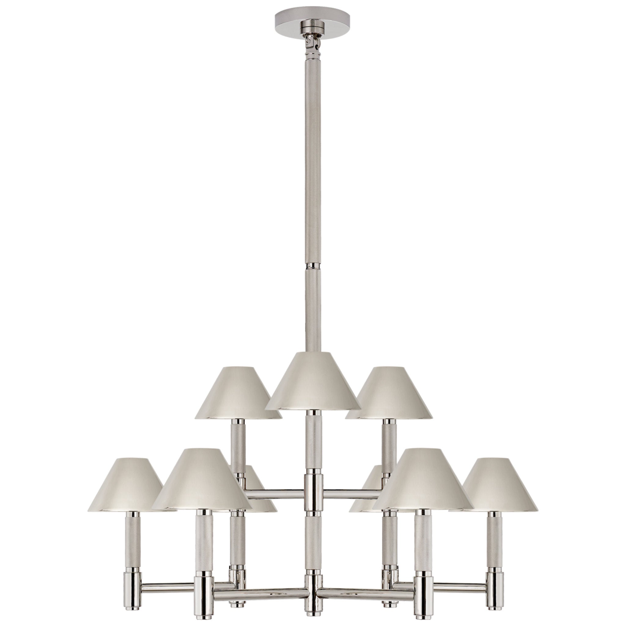 Ralph Lauren Barrett Medium Knurled Chandelier in Polished Nickel with Polished Nickel Shades Ceiling Light W36.75"