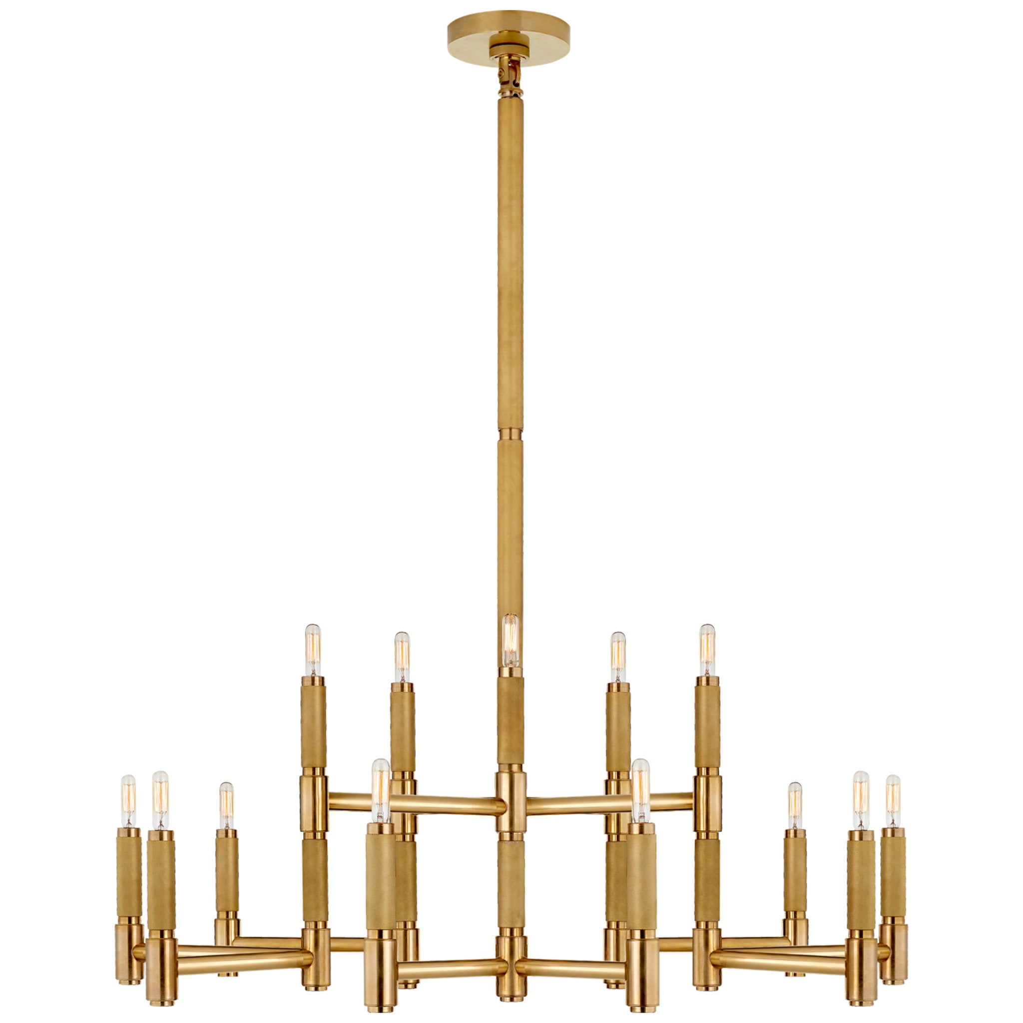 Ralph Lauren Barrett Large Knurled Chandelier in Natural Brass Ceiling Light W38"
