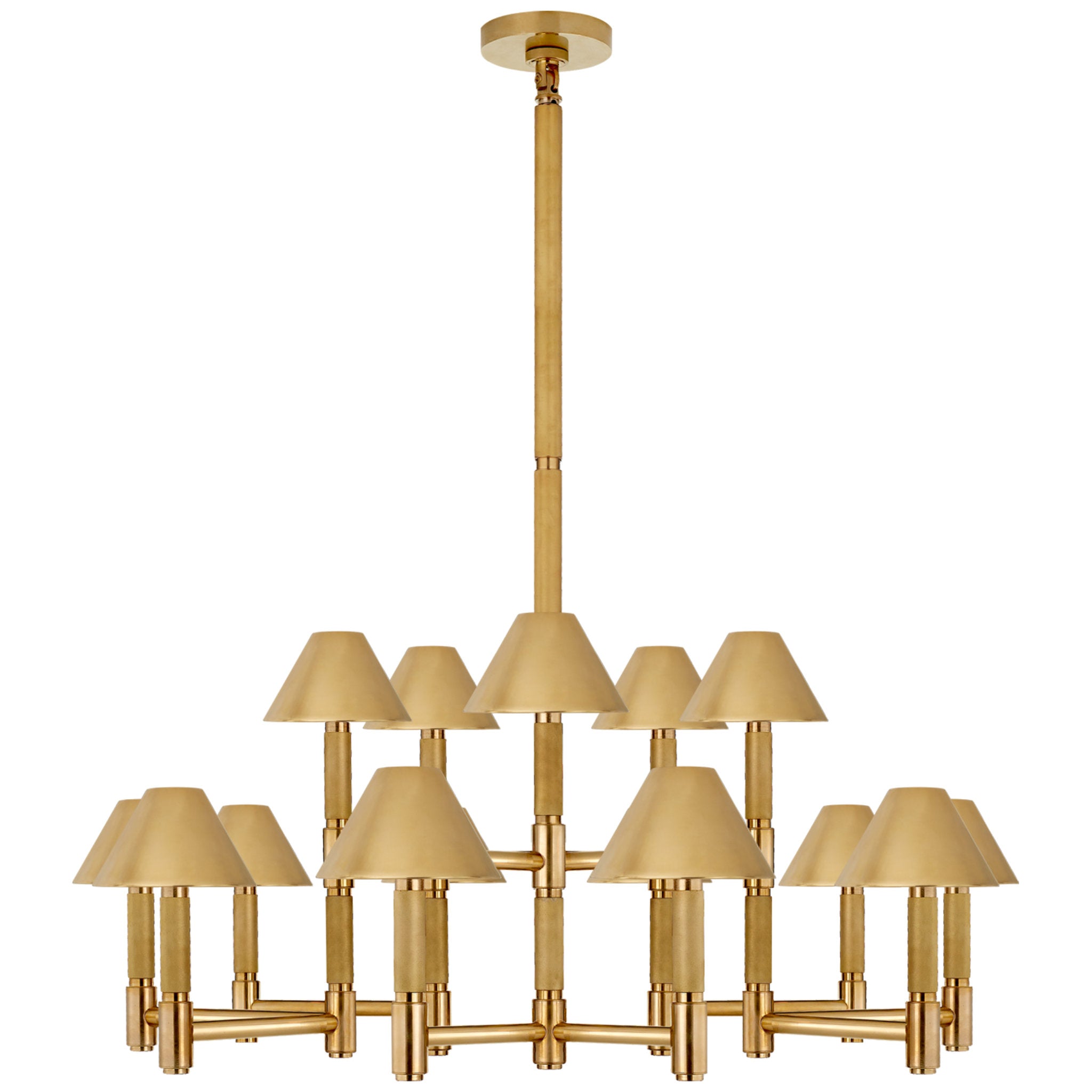 Ralph Lauren Barrett Large Knurled Chandelier in Natural Brass with Natural Brass Shades Ceiling Light W43.75"