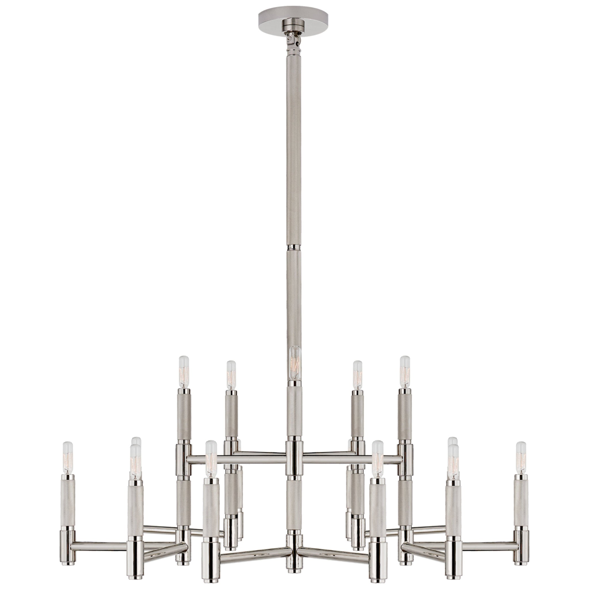 Ralph Lauren Barrett Large Knurled Chandelier in Polished Nickel Ceiling Light W38"