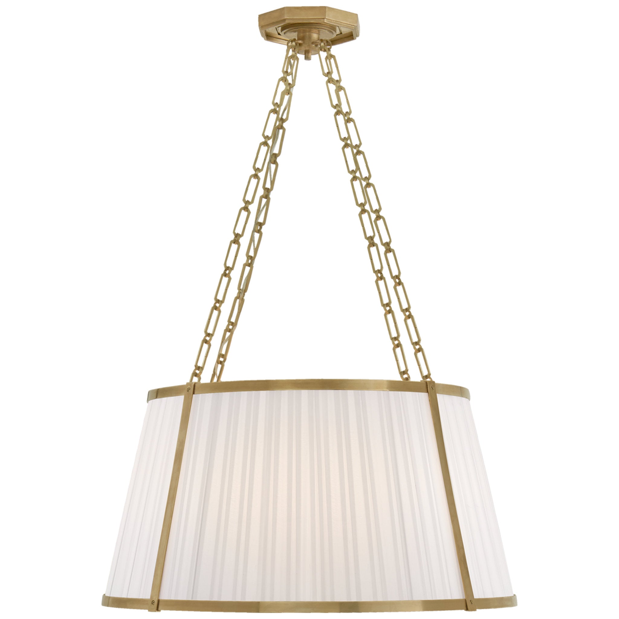 Ralph Lauren Windsor Large Hanging Shade in Natural Brass with Boxpleat Silk Shade Ceiling Light W30" x H43"